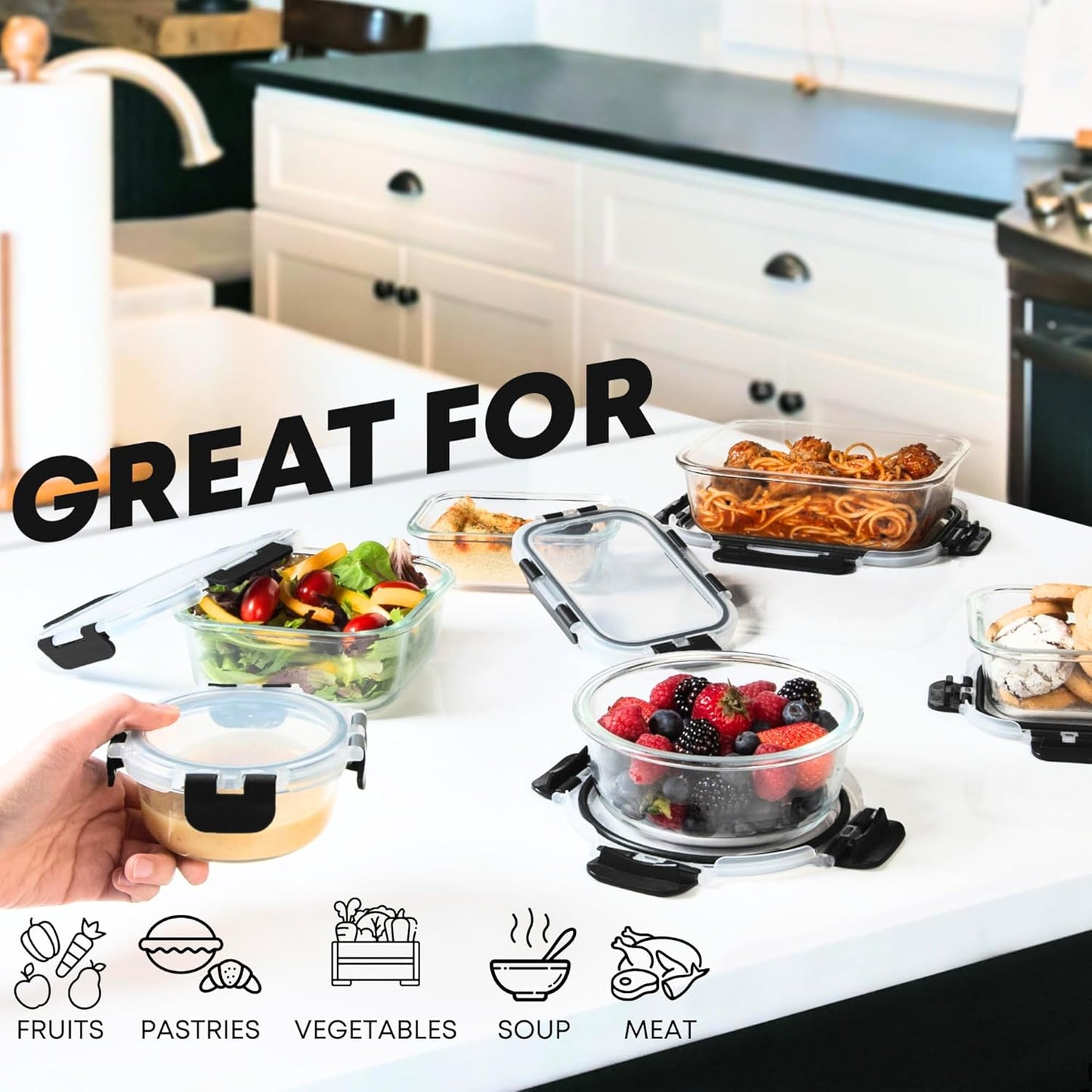 Dluxe Ave. 30 PC Glass Food Storage Containers with Lids /Reusable
