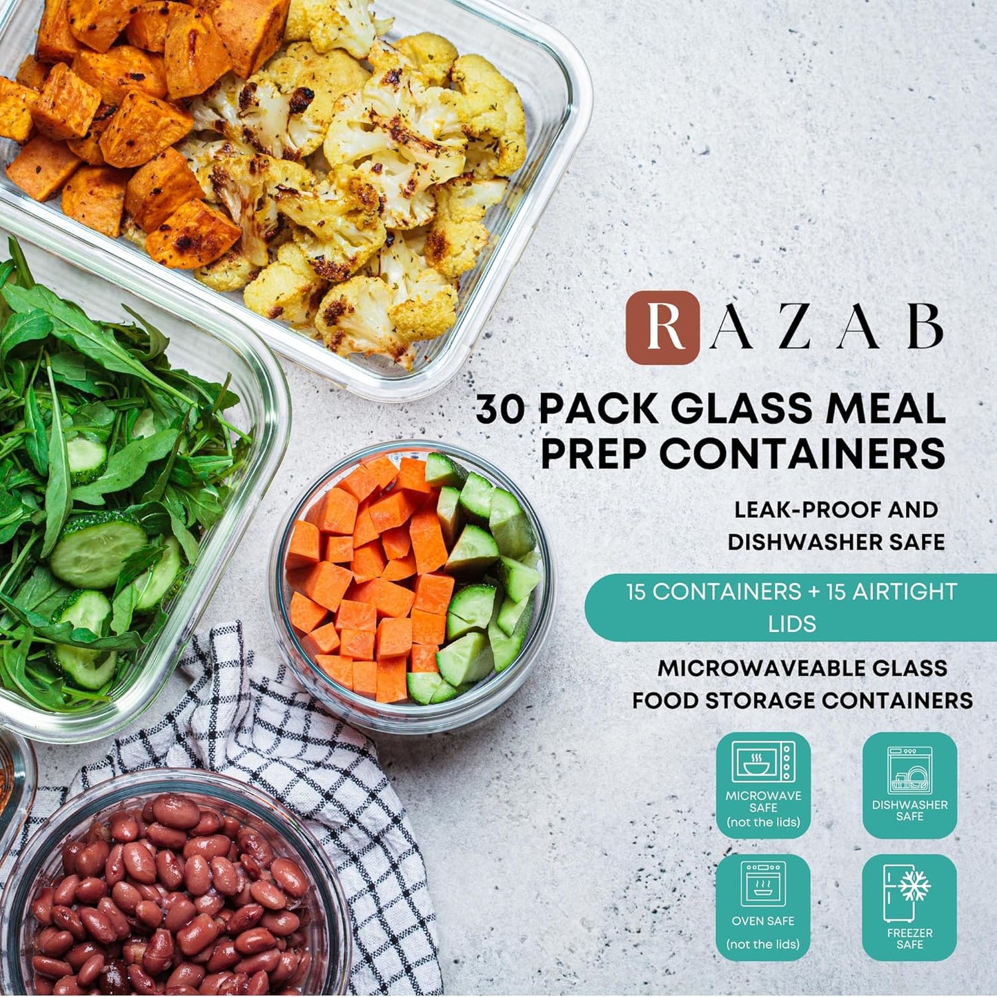Dluxe Ave. 30 PC Glass Food Storage Containers with Lids /Reusable