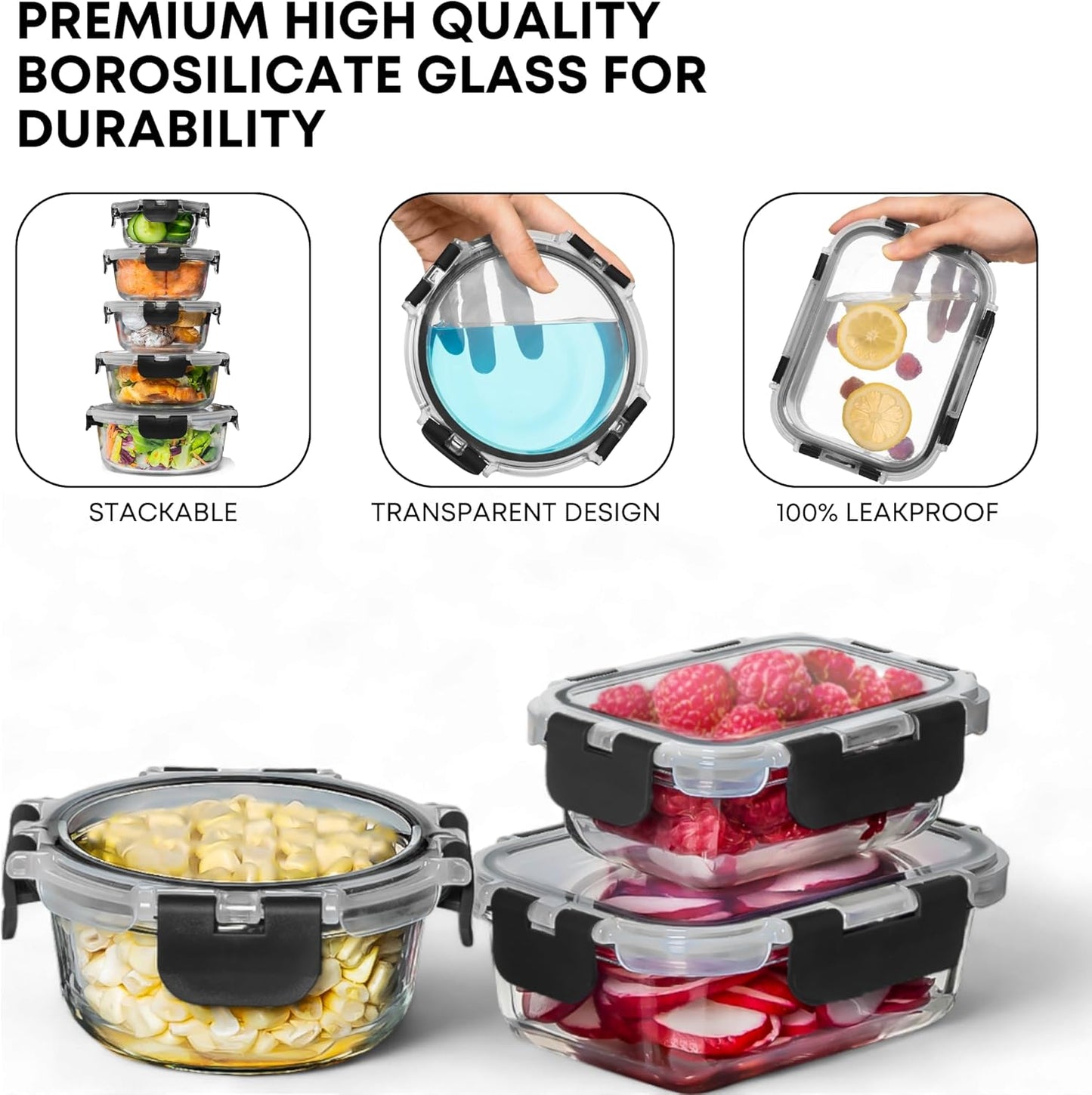 Dluxe Ave. 30 PC Glass Food Storage Containers with Lids /Reusable