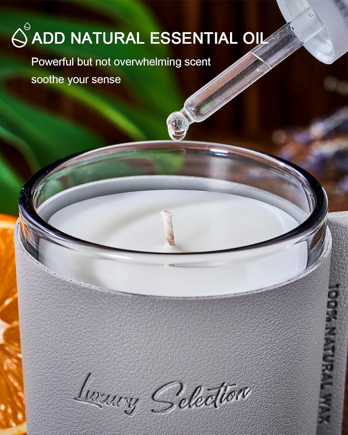 Dluxe Ave.  Leather Wrapped Luxury Soy Candle/ Teakwood Scented, 7.4oz 40 Hours Long