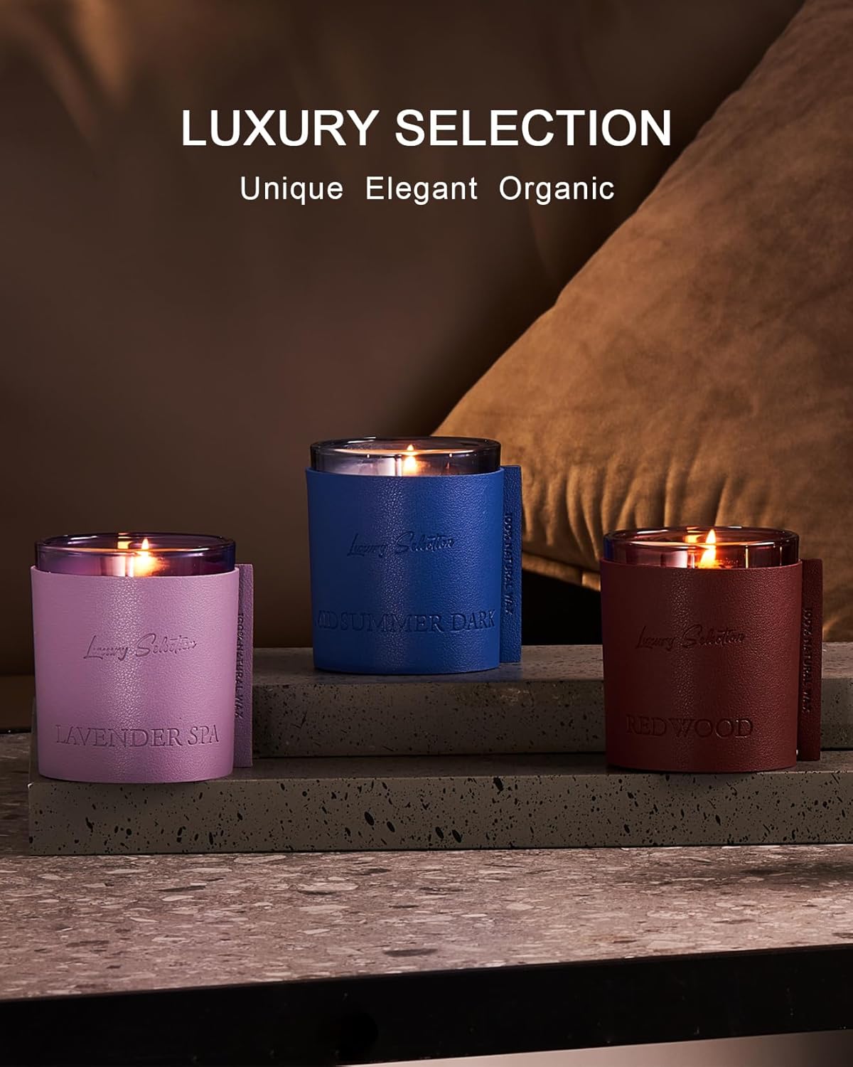 Dluxe Ave.  Leather Wrapped Luxury Soy Candle/ Teakwood Scented, 7.4oz 40 Hours Long