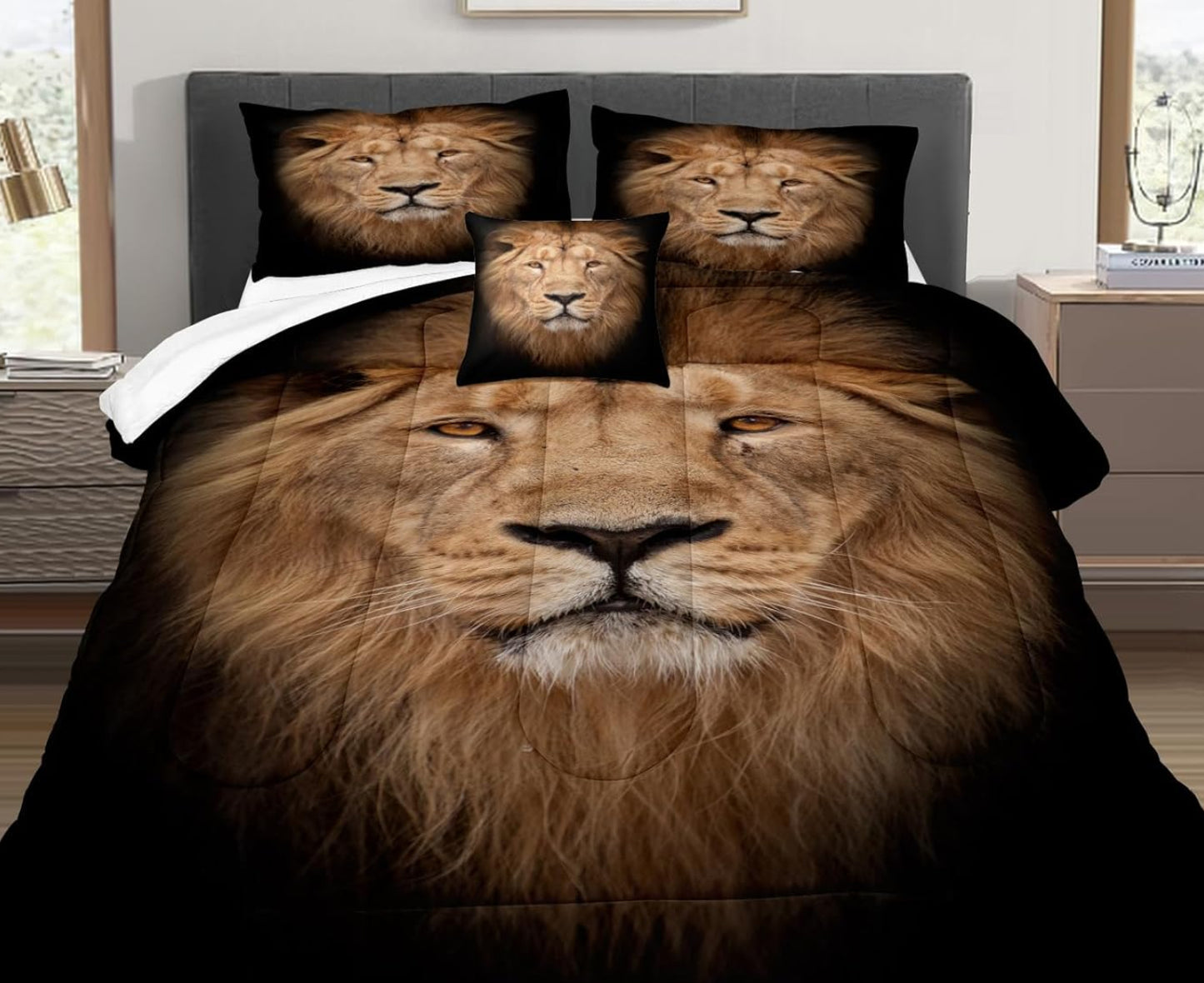 Dluxe Ave. ( KING ) 4 Pcs. Comforter Set, Lion