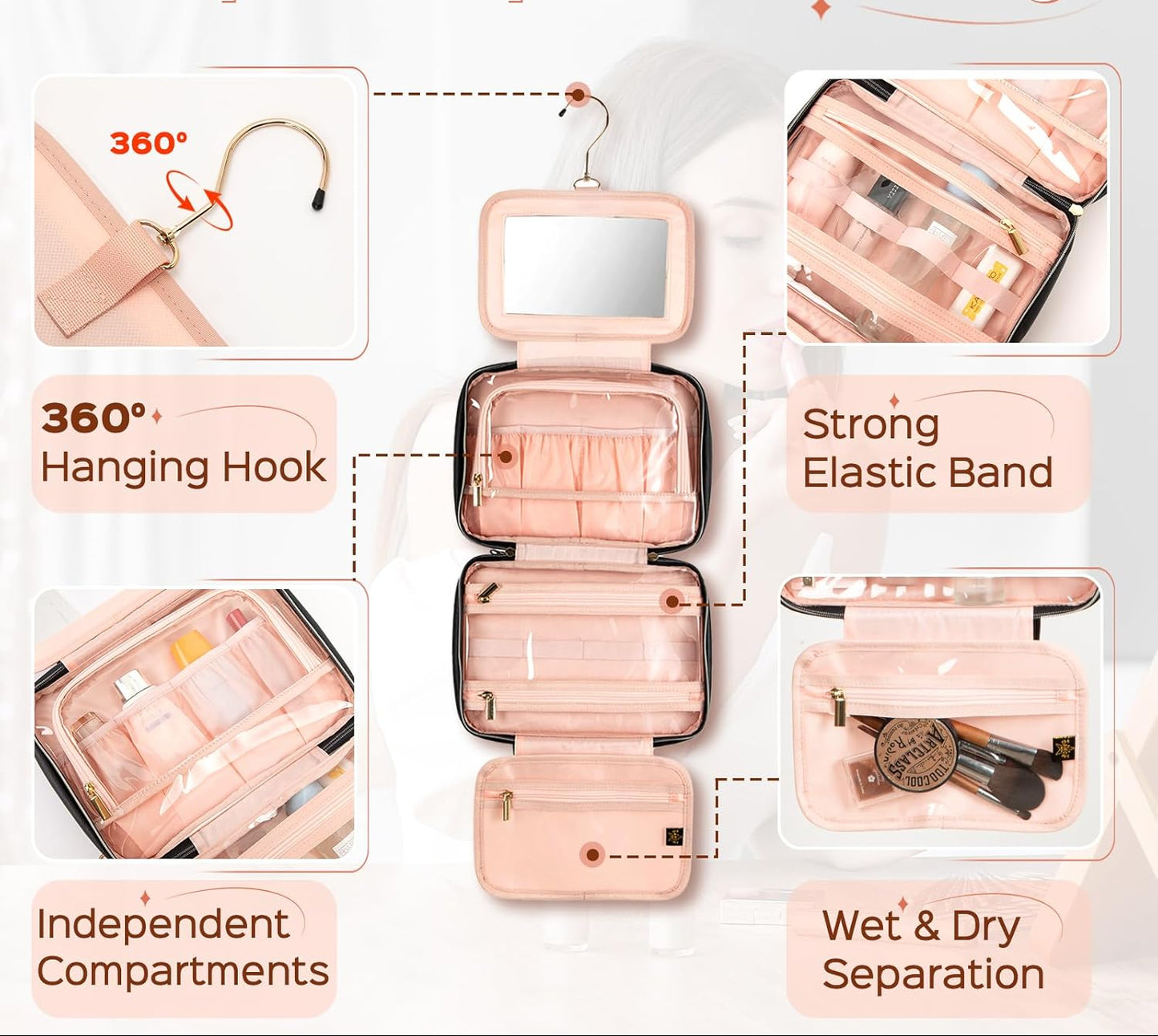 Dluxe Ave. Travel Toiletry Bag with Mirror