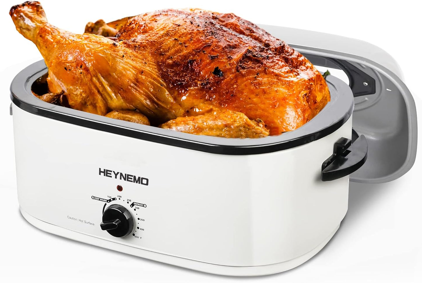 Dluxe Ave. 26QT Electric Roaster Oven, with Viewing & Self-basting Lid, Stainless Steel, White