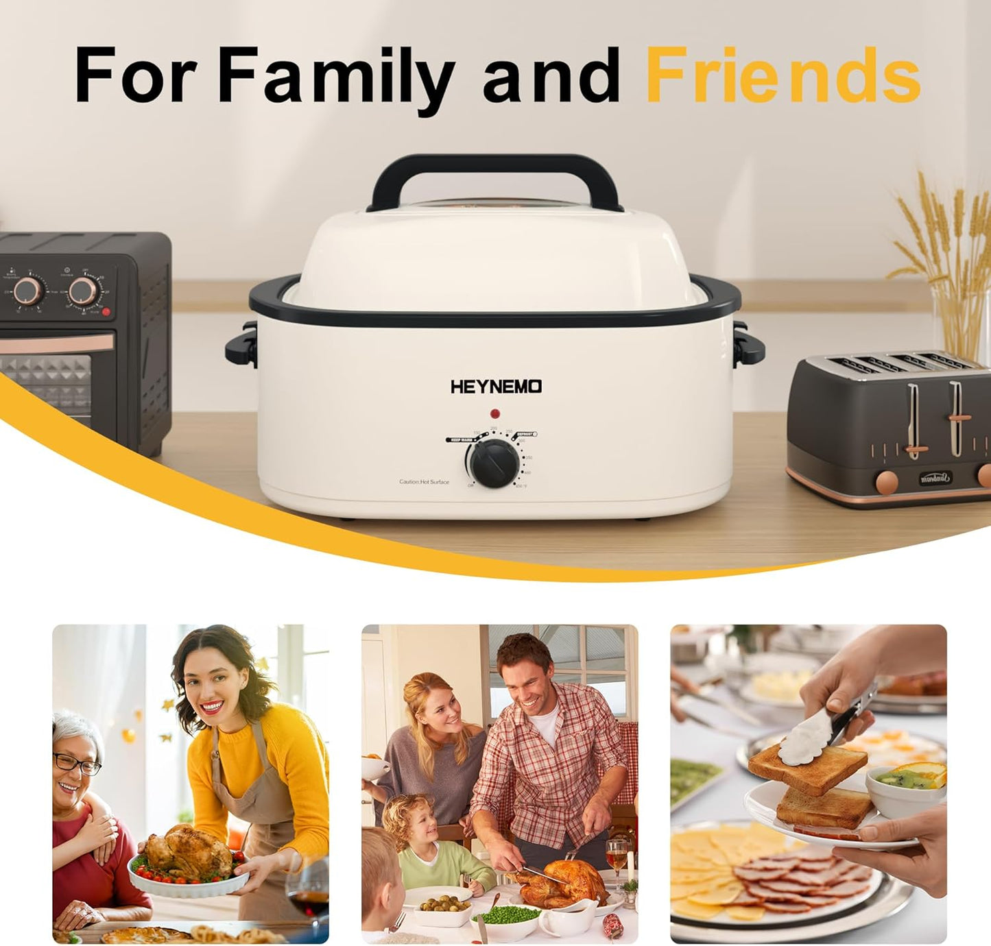 Dluxe Ave. 26QT Electric Roaster Oven, with Viewing & Self-basting Lid, Stainless Steel, White