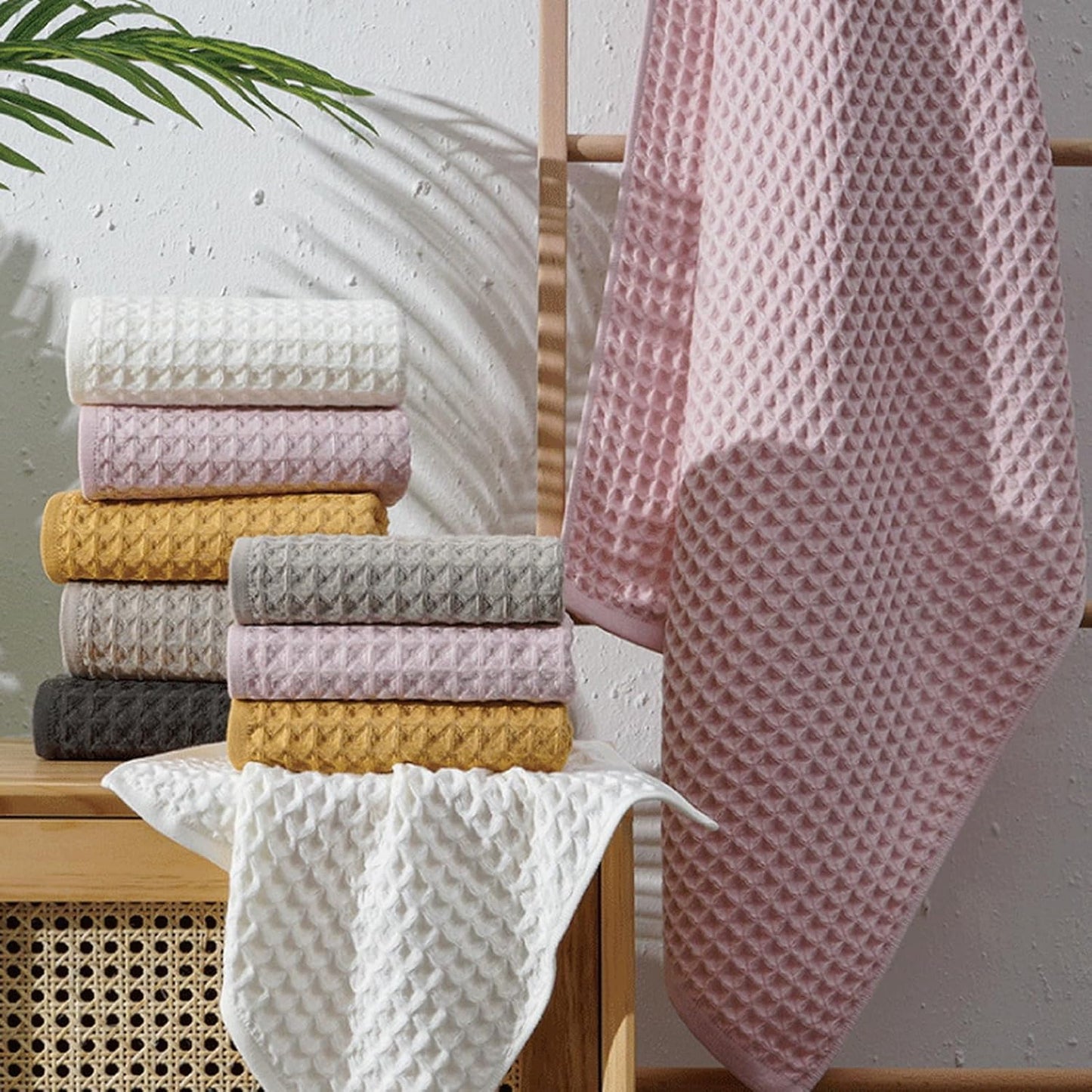 Dluxe Ave. SK Studio 6 Piece Bath Towels Set Cotton Hotel Large Waffle Bath Towels  White