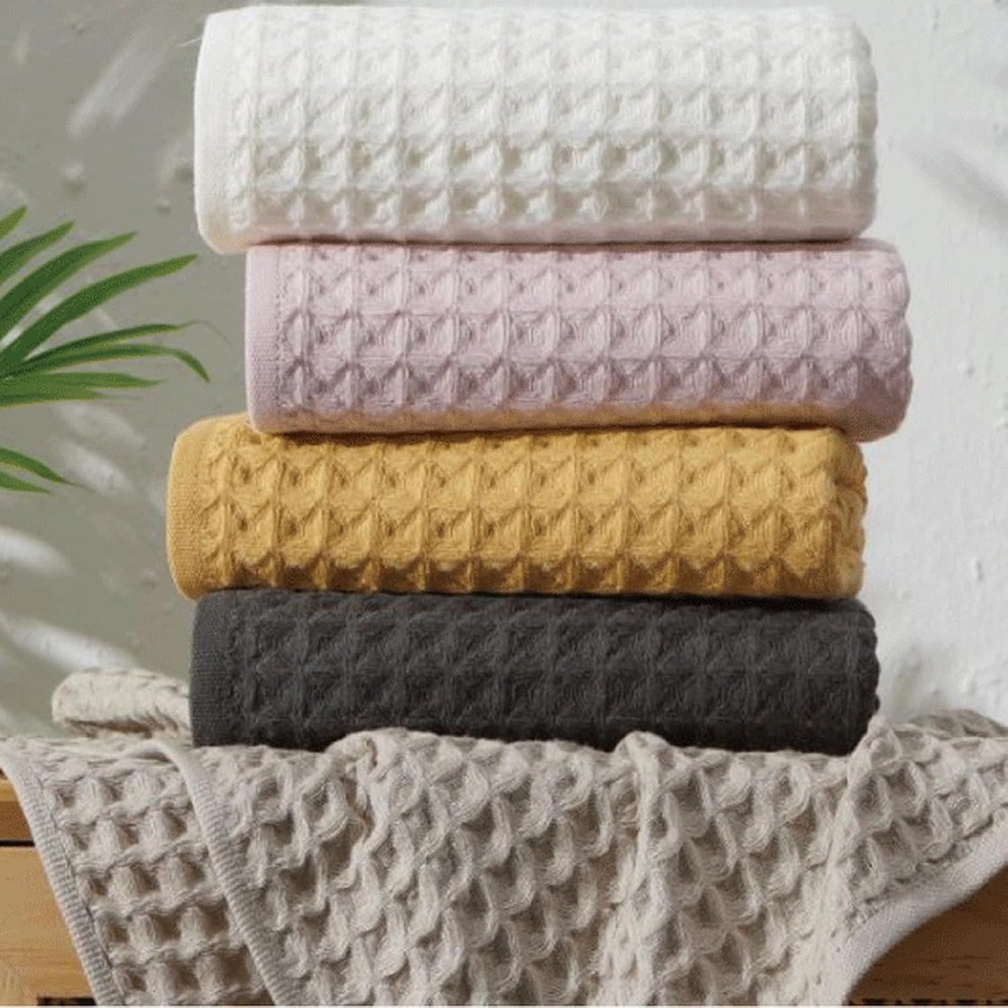 Dluxe Ave. SK Studio 6 Piece Bath Towels Set Cotton Hotel Large Waffle Bath Towels  White