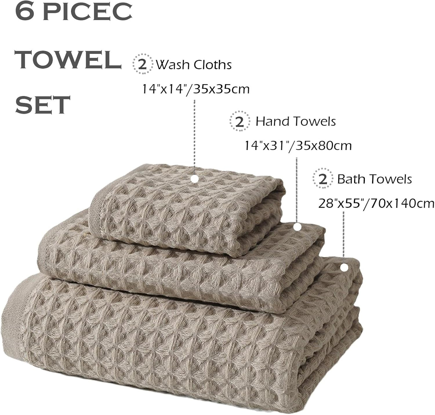 Dluxe Ave. SK Studio 6 Piece Bath Towels Set Cotton Hotel Large Waffle Bath Towels  White