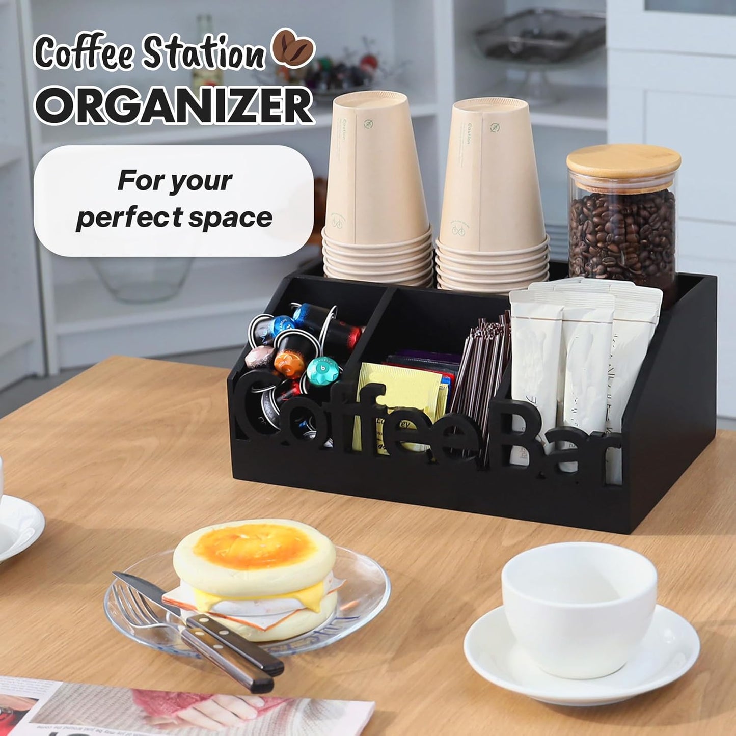 Dluxe Ave. Coffee Bar Organizer for Countertop / Wooden