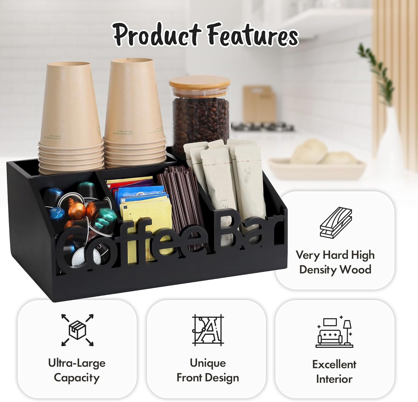 Dluxe Ave. Coffee Bar Organizer for Countertop / Wooden