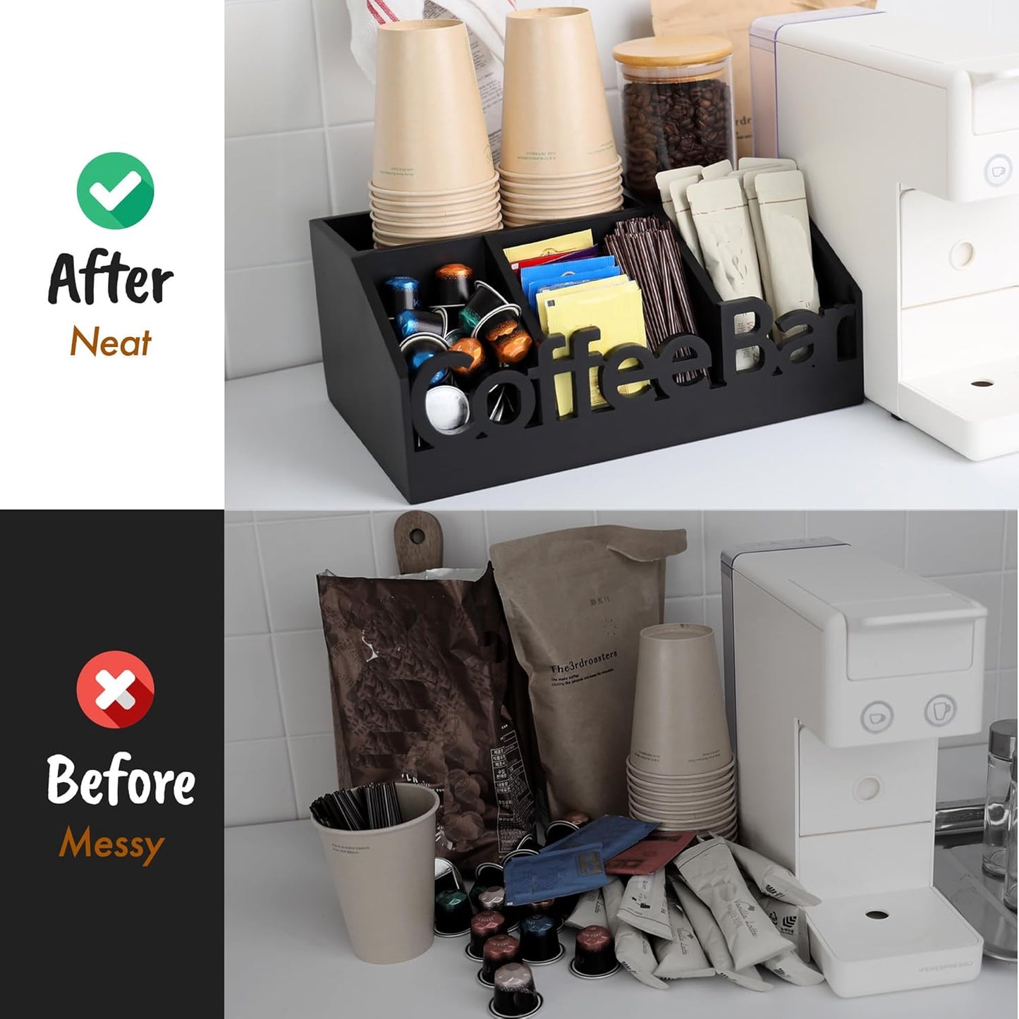 Dluxe Ave. Coffee Bar Organizer for Countertop / Wooden