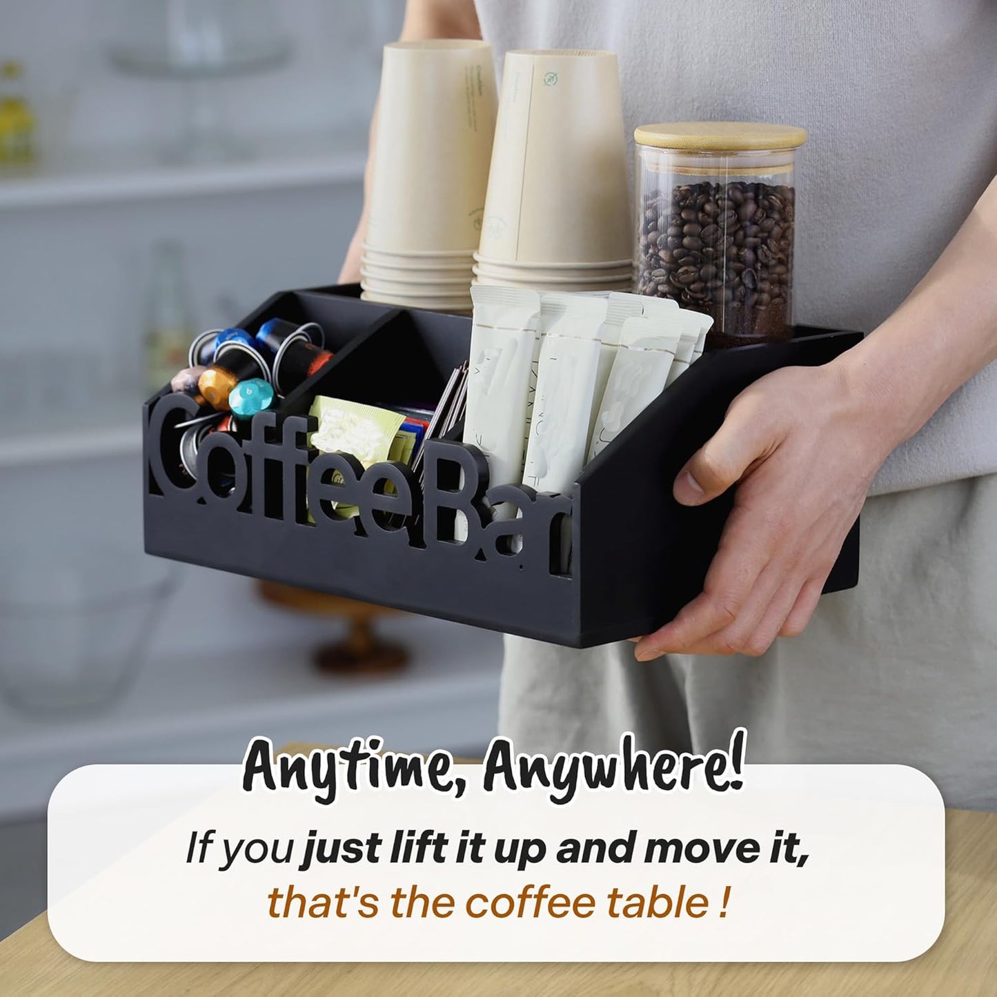 Dluxe Ave. Coffee Bar Organizer for Countertop / Wooden