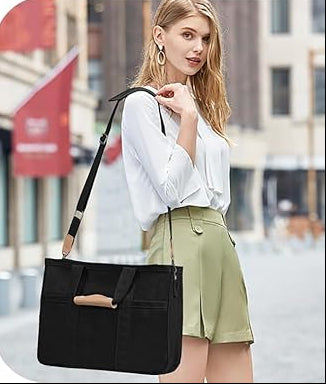 Dluxe Ave. Large Tote Bag with Zipper and Compartments/ Crossbody Shoulder Bag/ (Black)