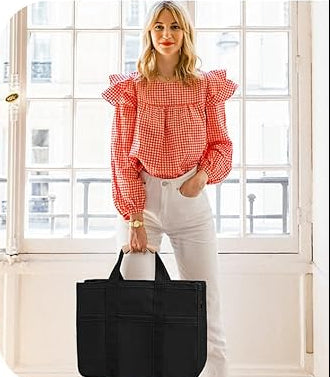 Dluxe Ave. Large Tote Bag with Zipper and Compartments/ Crossbody Shoulder Bag/ (Black)