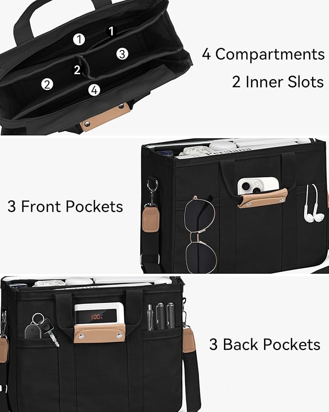 Dluxe Ave. Large Tote Bag with Zipper and Compartments/ Crossbody Shoulder Bag/ (Black)