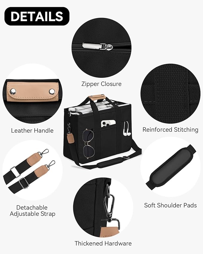 Dluxe Ave. Large Tote Bag with Zipper and Compartments/ Crossbody Shoulder Bag/ (Black)