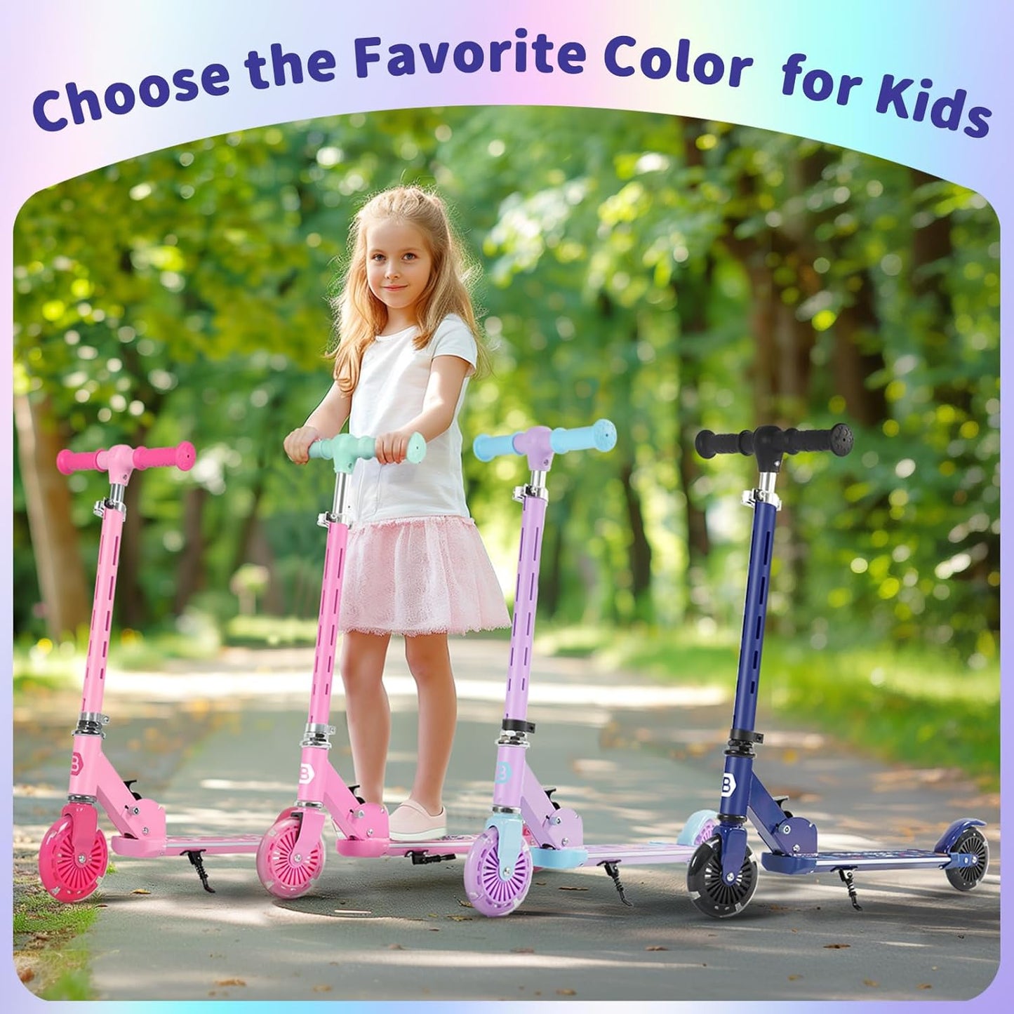 Dluxe Ave. BELEEV Scooters for Kids with Light-Up Wheels & Stem & Deck 2 Wheel Folding Scooter for Girls and Boys  Ages 3-12 (Teal Pink)
