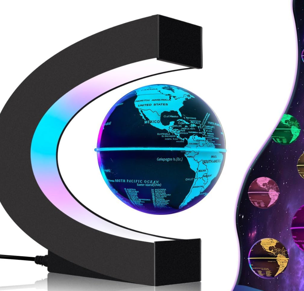 Dluxe Ave. Magnetic Levitating Floating Globe with LED Lights, C Frame Lamp