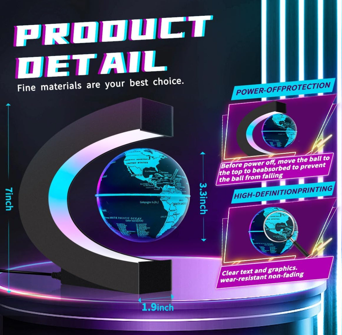 Dluxe Ave. Magnetic Levitating Floating Globe with LED Lights, C Frame Lamp