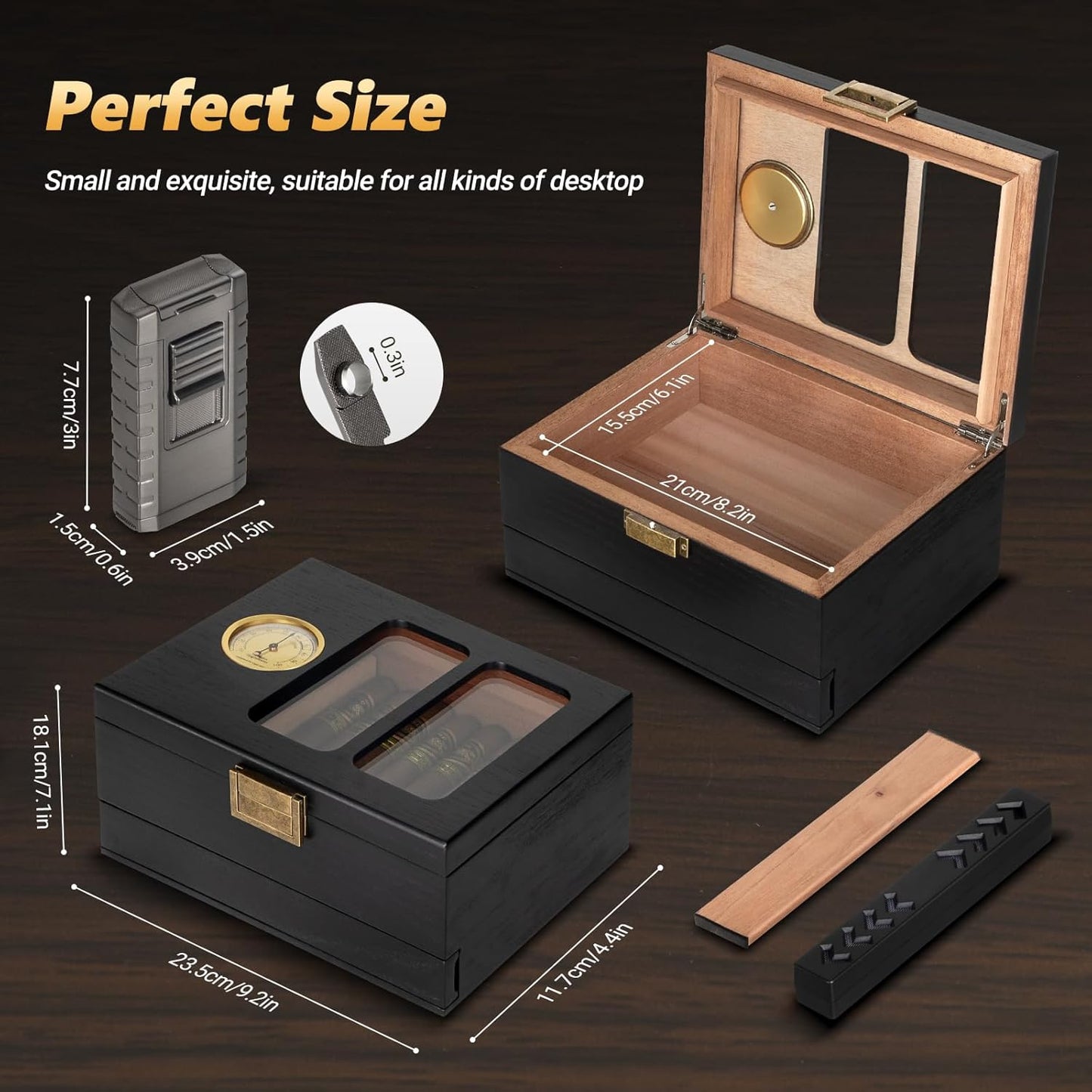 Dluxe Ave. Cigar Humidor Glass Top Cedar Wood/ Box for Men