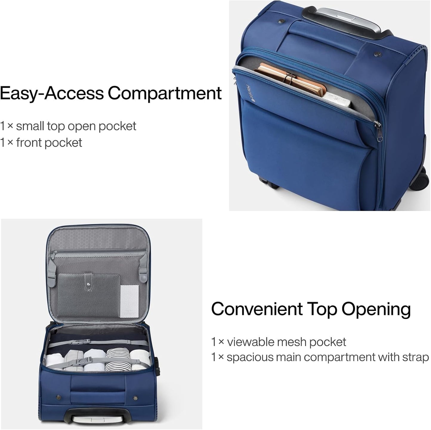 Hanke 16 Inch Underseat Carry On Luggage with Spinner Wheels for Airline Small Softside TSA Approved Luggage Lightweight Rolling Suitcases Under Seat Travel Carry-On Bag(Blue)