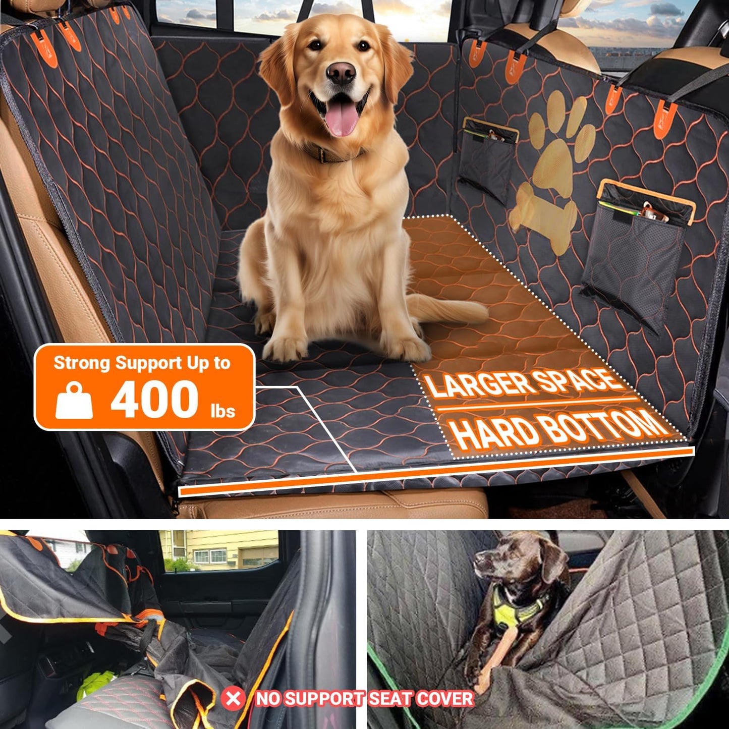 Dluxe Ave.  Back Seat Extender for Dogs Waterproof Dog Car Seat Cover with Hard Bottom Holds Up to 400 lbs Sturdy Pet Car Hammock Nonslip Dog Backseat Cover for Car SUV Truck