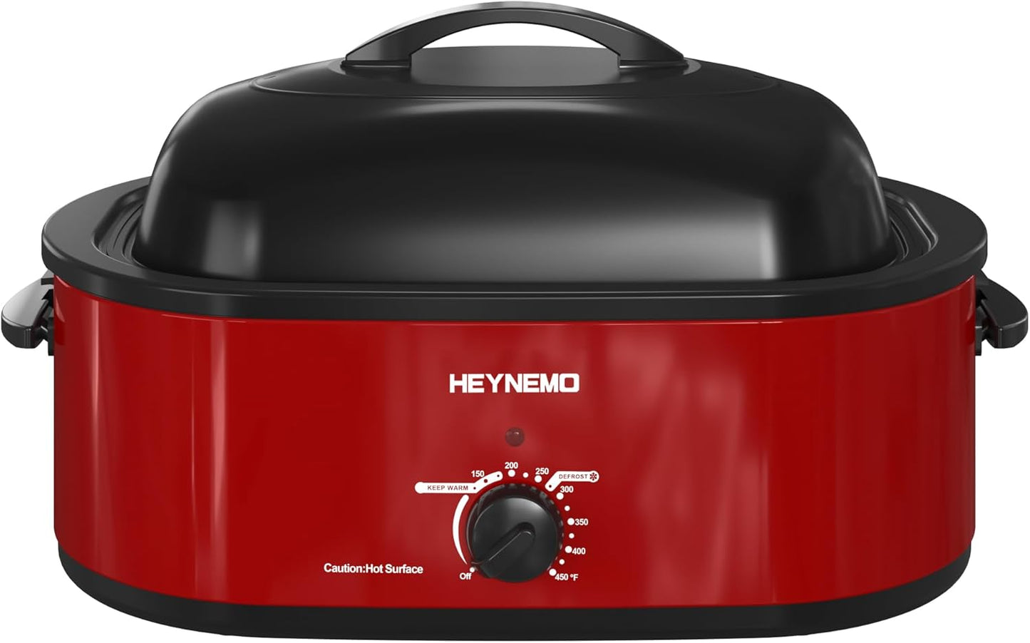 Dluxe Ave. 18 Quart Roaster Oven with Self-Basting Lid, Removable Pan & Rack, Stainless Steel, Red