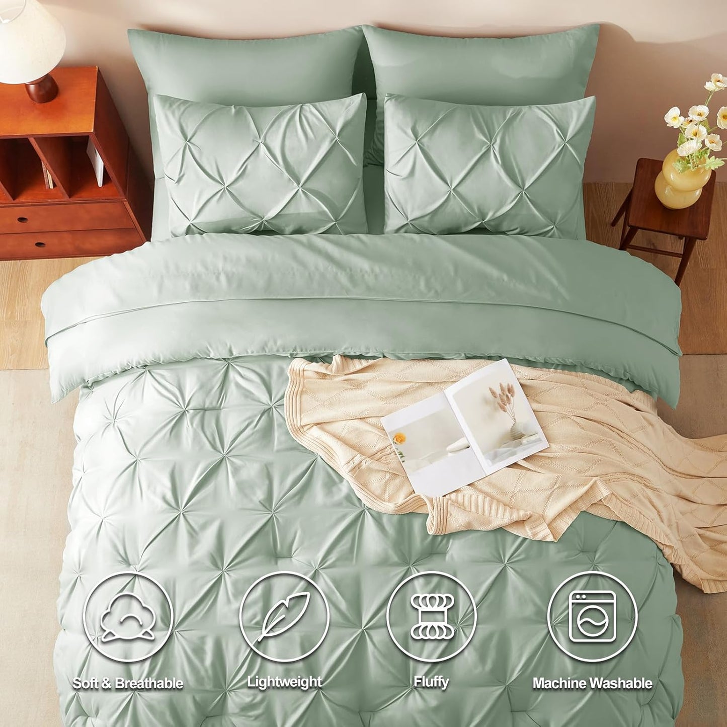 Dluxe Ave. ( KING ) 7 Pcs Comforter  Bedding Set/ Sage Green