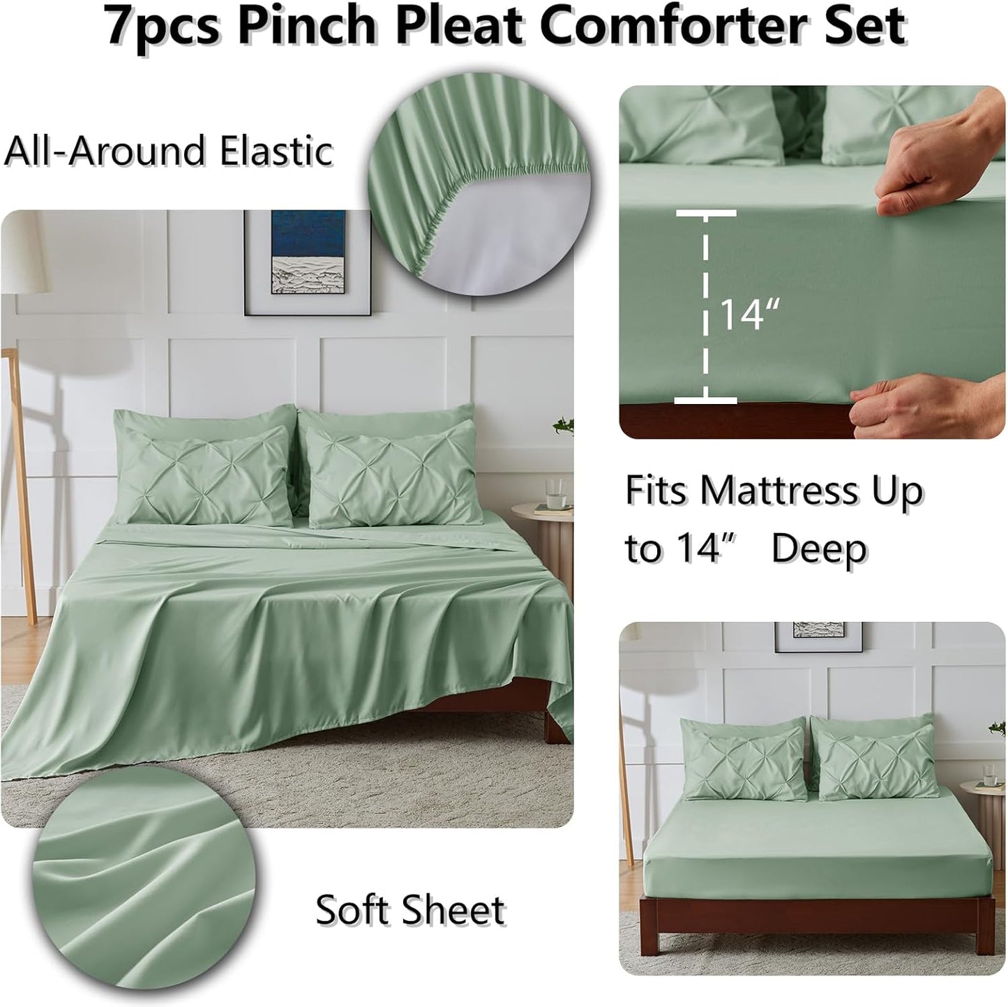 Dluxe Ave. ( KING ) 7 Pcs Comforter  Bedding Set/ Sage Green