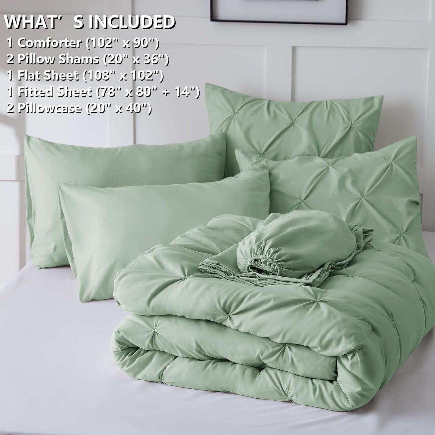 Dluxe Ave. ( KING ) 7 Pcs Comforter  Bedding Set/ Sage Green