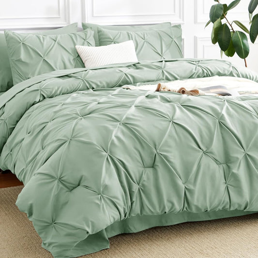 Dluxe Ave. ( KING ) 7 Pcs Comforter Set, (102"x90") Pintuck Design, Sage Green