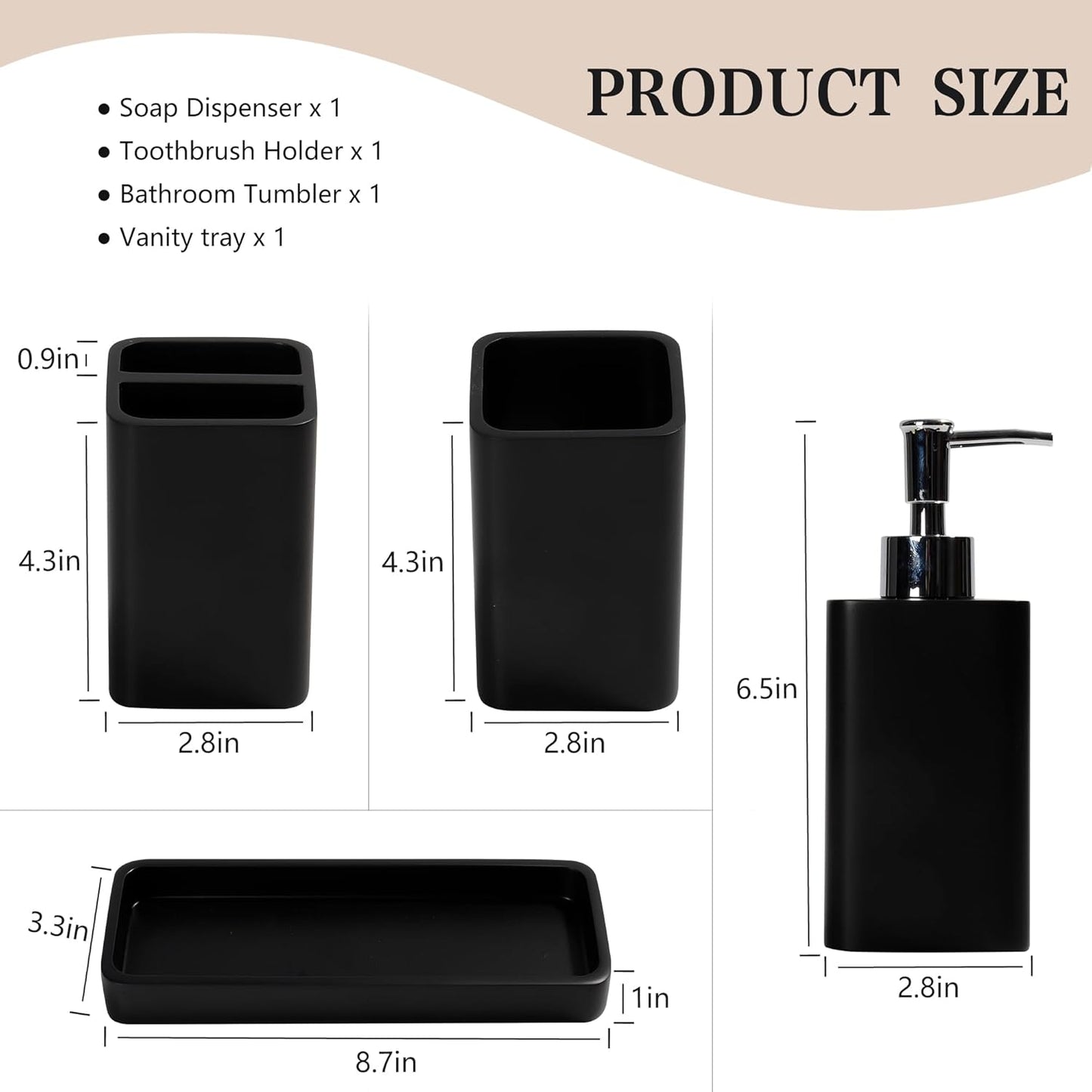 Dluxe Ave. YMXYJM Bathroom Accessories Set 4 Pcs Bathroom Accessory Set Black