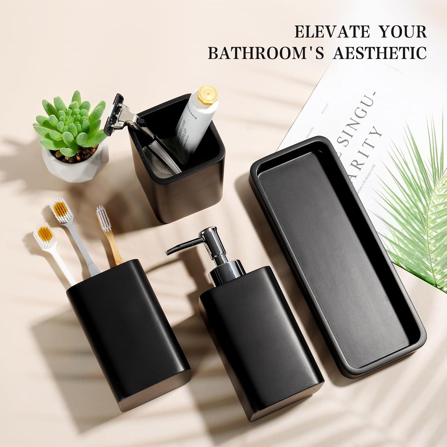 Dluxe Ave. YMXYJM Bathroom Accessories Set 4 Pcs Bathroom Accessory Set Black