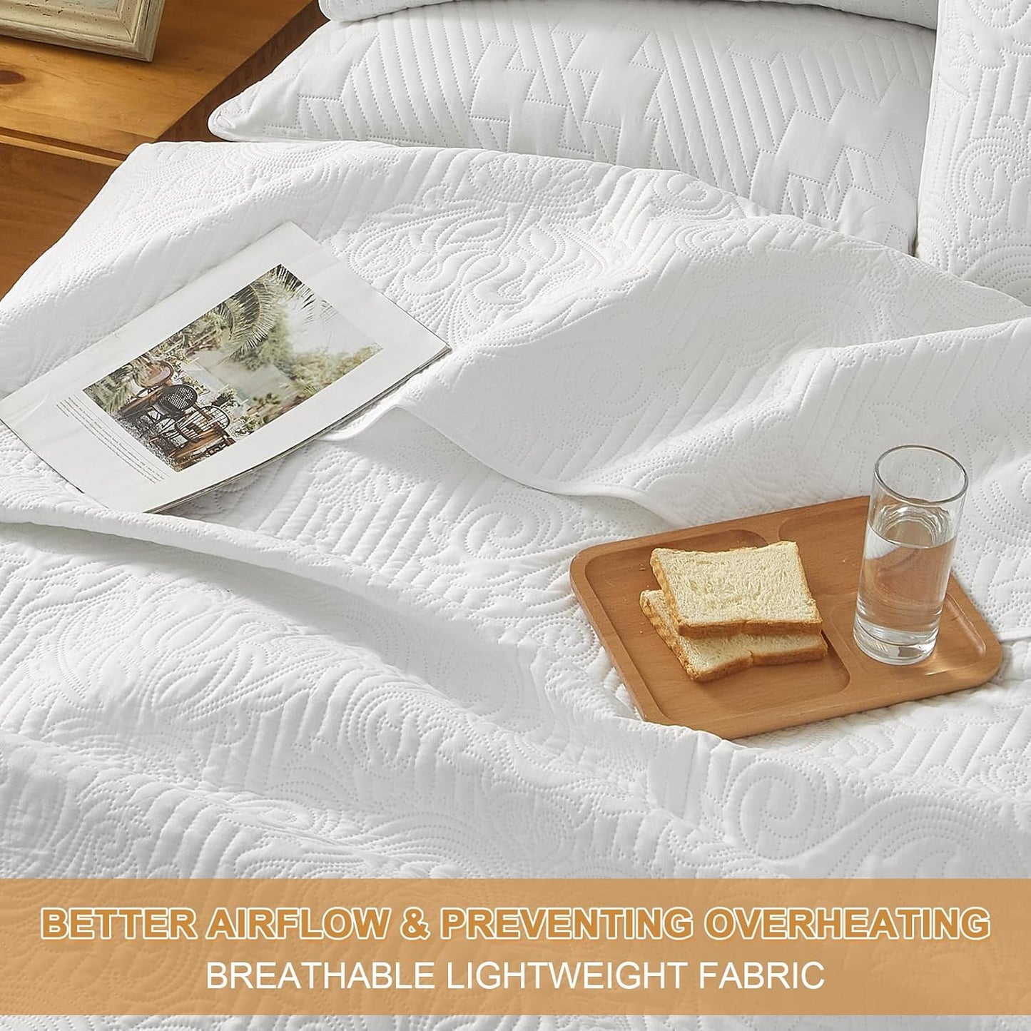 Dluxe Ave. ( CALI./ KING ) 3 Pcs Quilt Set/ Lightweight Summer Bedspread for All Seasons/  White