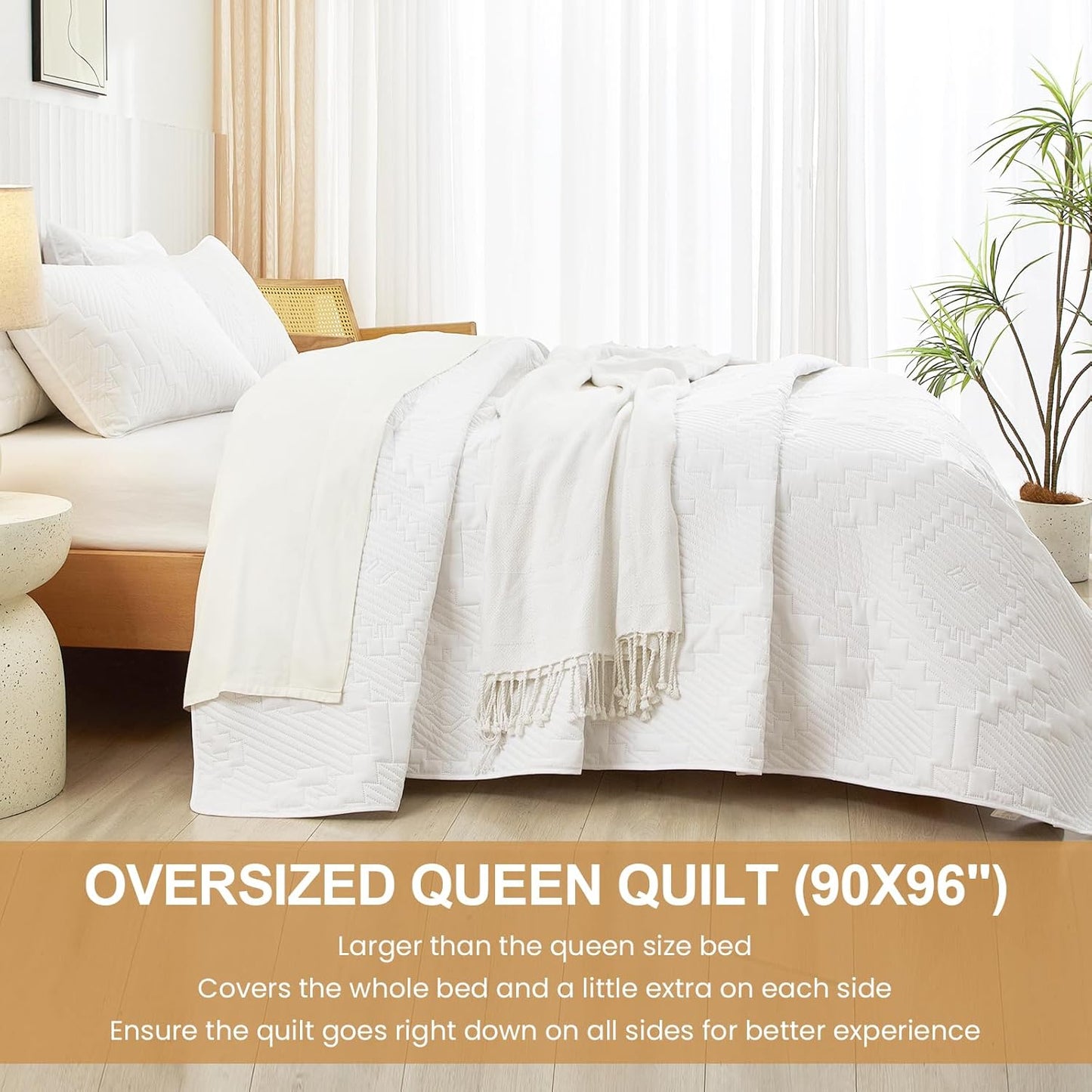 Dluxe Ave. ( FULL/ QUEEN ) 3 Pcs Quilt Bedding Set/ Lightweight Summer Bedspread/ White
