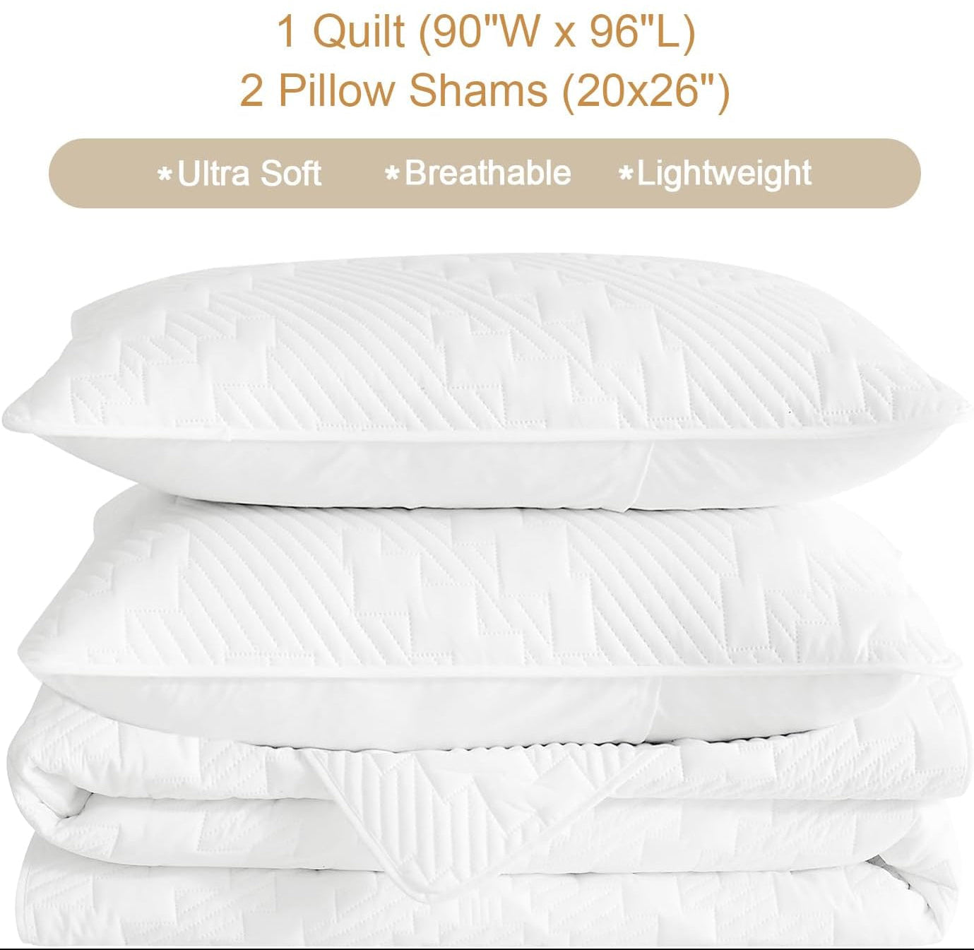 Dluxe Ave. ( FULL/ QUEEN ) 3 Pcs Quilt Bedding Set/ Lightweight Summer Bedspread/ White
