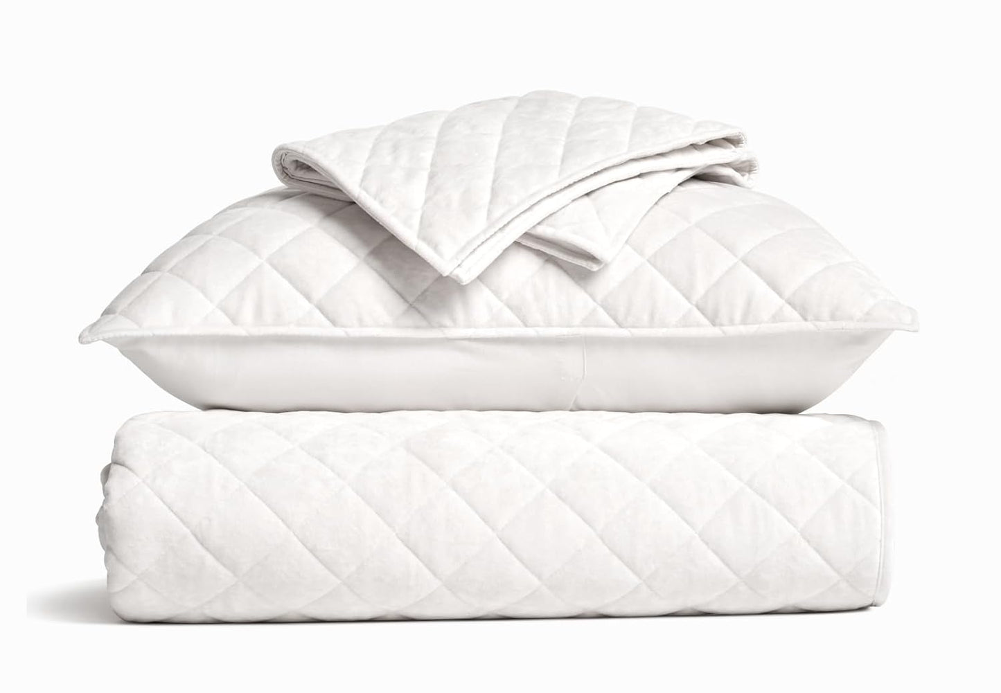 Dluxe Ave. ( KING/ CALI. KING ) Luxury Velvet Quilt Set/ Ivory White