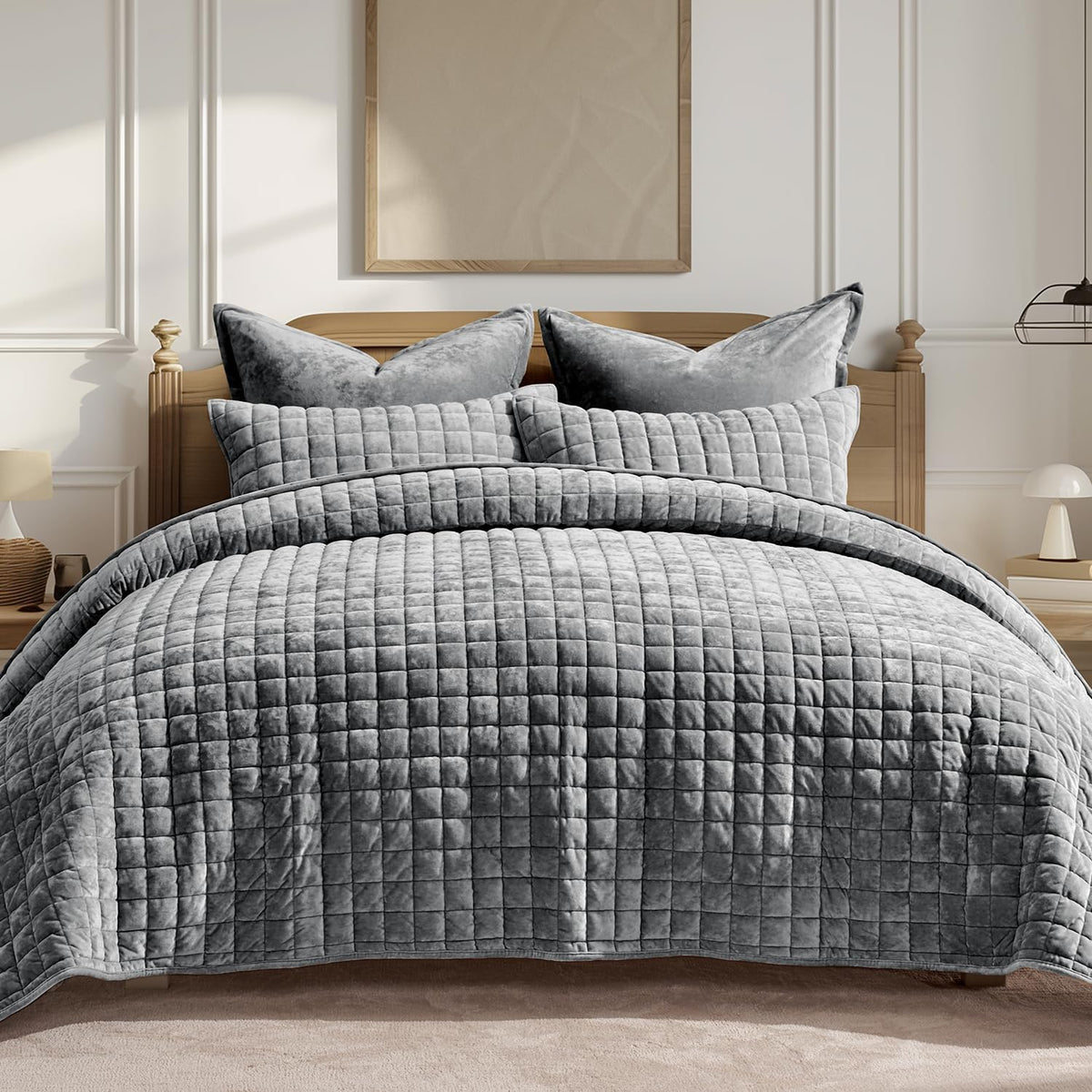 Dluxe Ave. (KING) 3Pcs Luxurious Velvet Quilts Set/ Rust