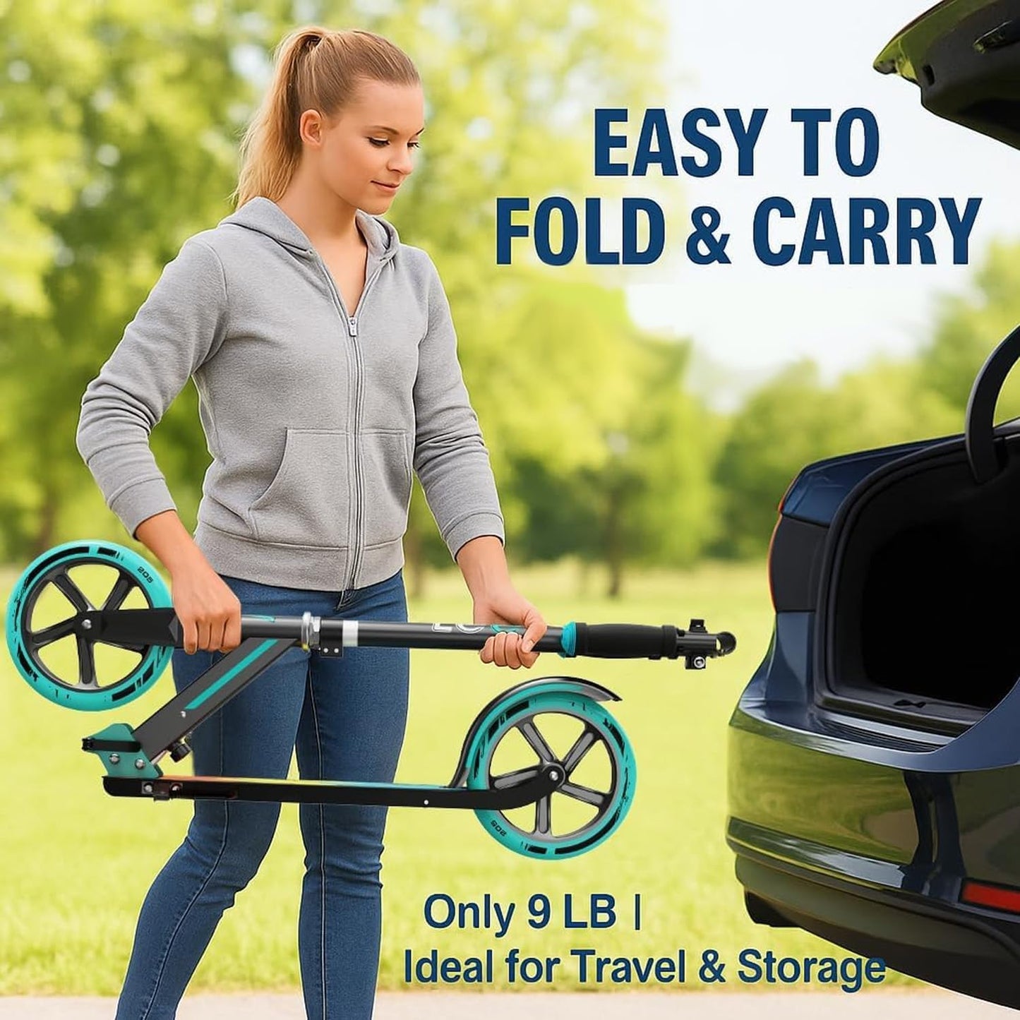 Dluxe Ave. Scooter for Kids 6-12 & Adults, Adjustable Height Foldable Aluminum, Frame Holds Up to 220lbs