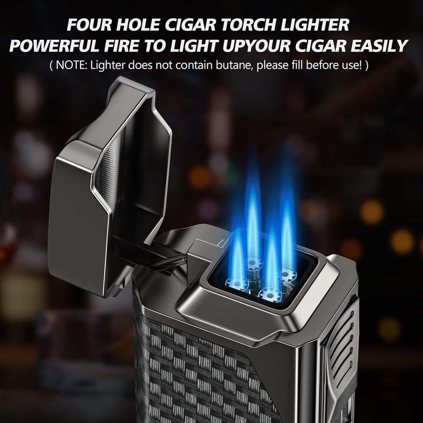 Dluxe Ave. Cigar Torch Lighter 4 Jet Flame/ Cigar Cutter V Cut Accessories