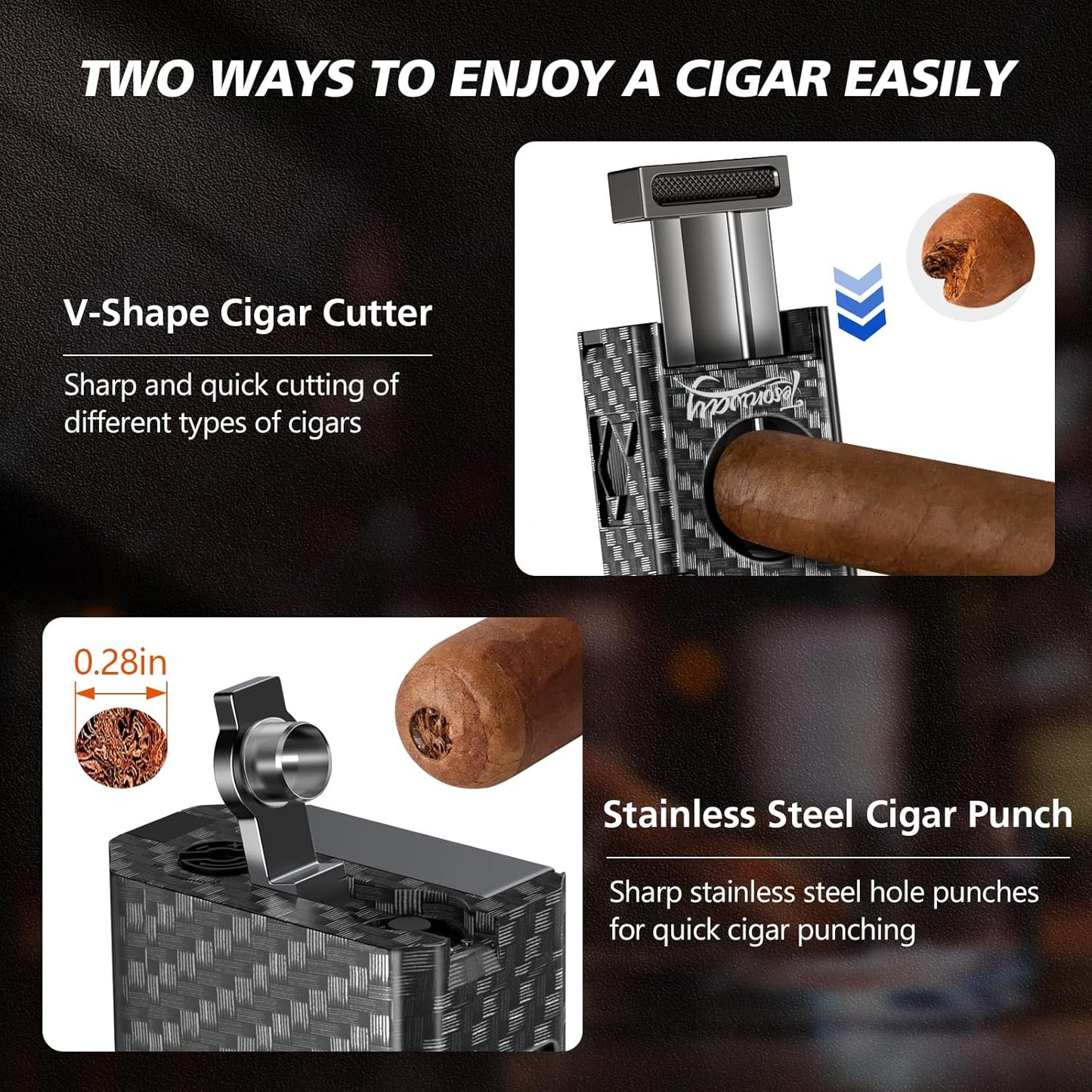Dluxe Ave. Cigar Torch Lighter 4 Jet Flame/ Cigar Cutter V Cut Accessories