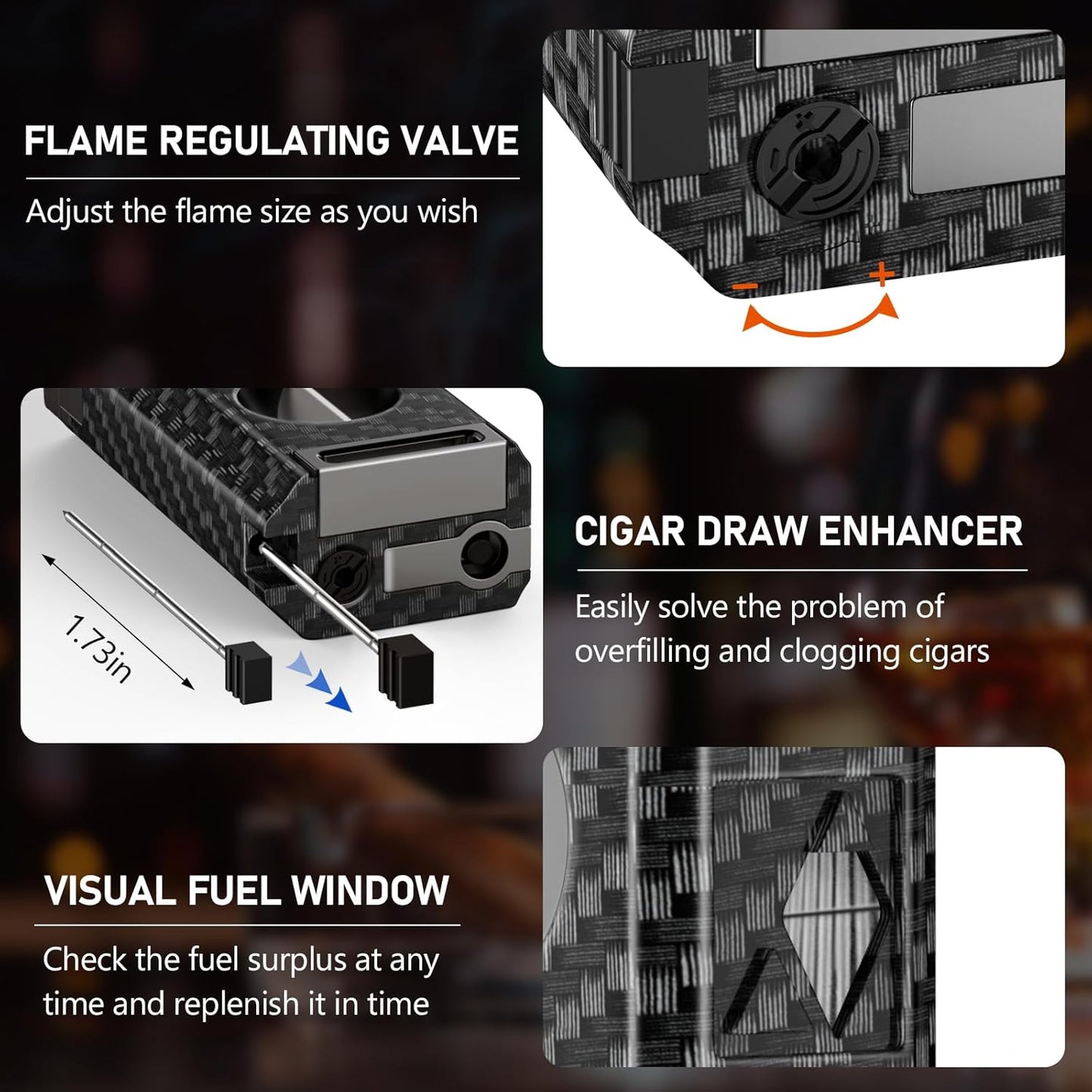 Dluxe Ave. Cigar Torch Lighter 4 Jet Flame/ Cigar Cutter V Cut Accessories