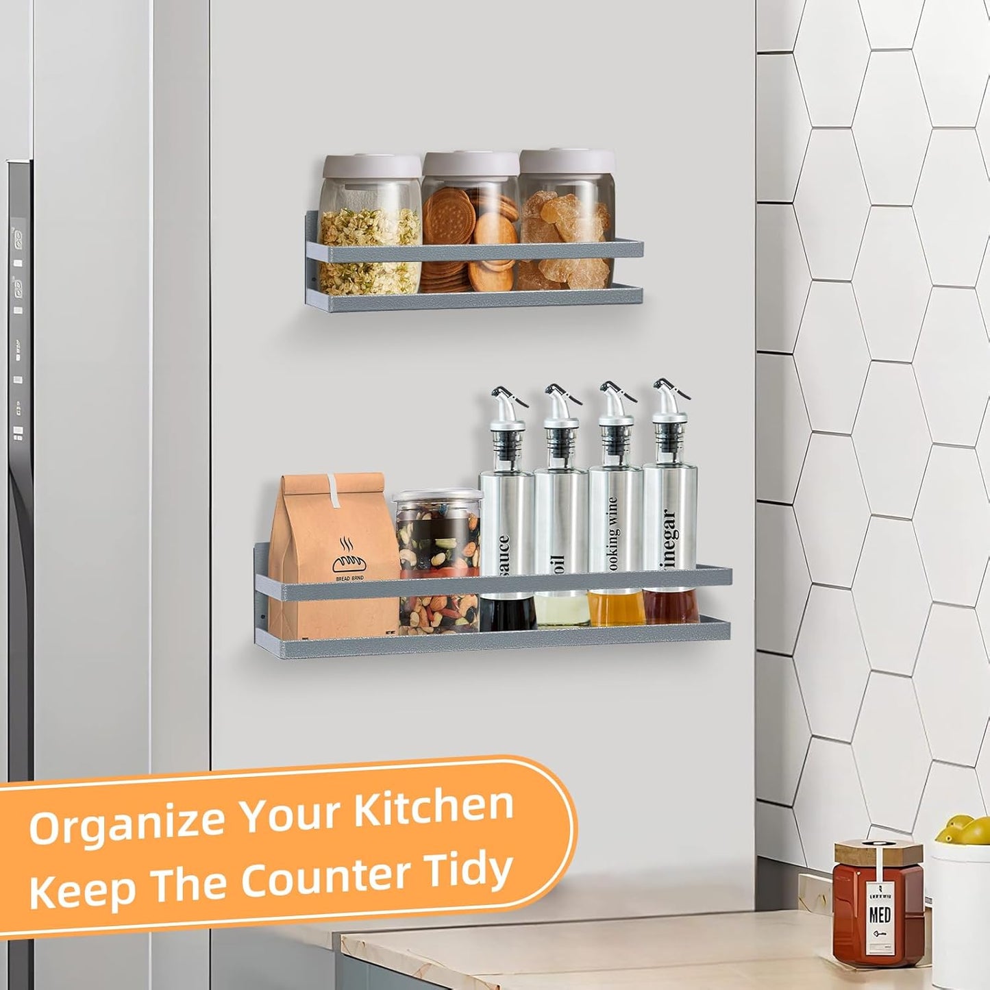 Dluxe Ave. Large Magnetic Spice Rack for Refrigerator/ 2 Pack