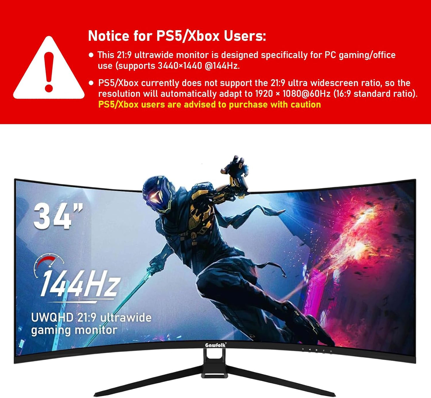 Dluxe Ave. Gawfolk 34 Inch Ultrawide Curved 144Hz Gaming Computer Monitor 1500R PC Screen 21:9