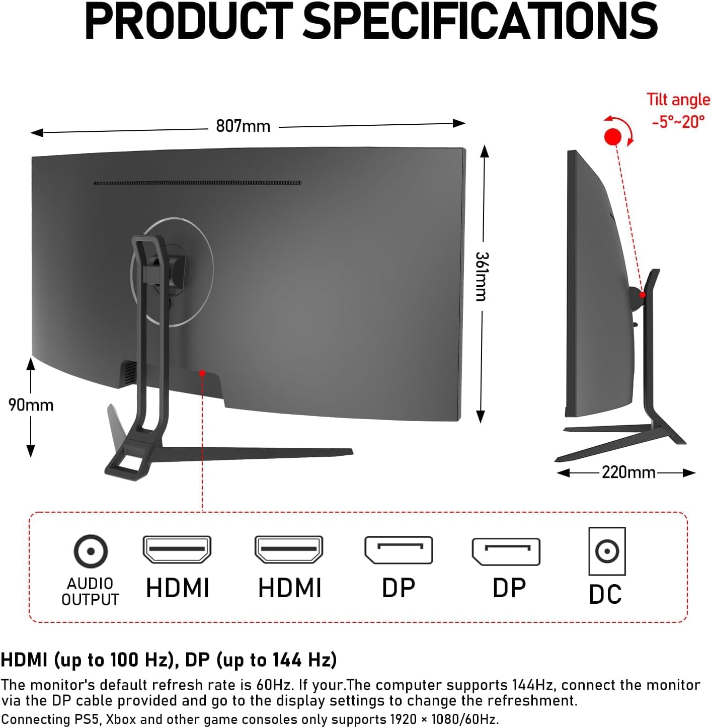 Dluxe Ave. Gawfolk 34 Inch Ultrawide Curved 144Hz Gaming Computer Monitor 1500R PC Screen 21:9