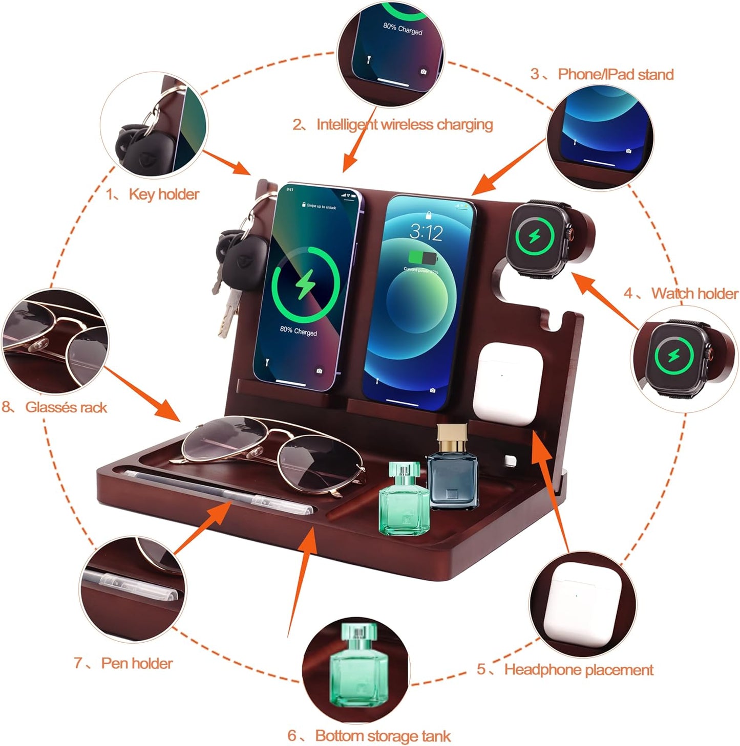 Dluxe Ave. Nightstand Organizer with Dual Phone Charging Station