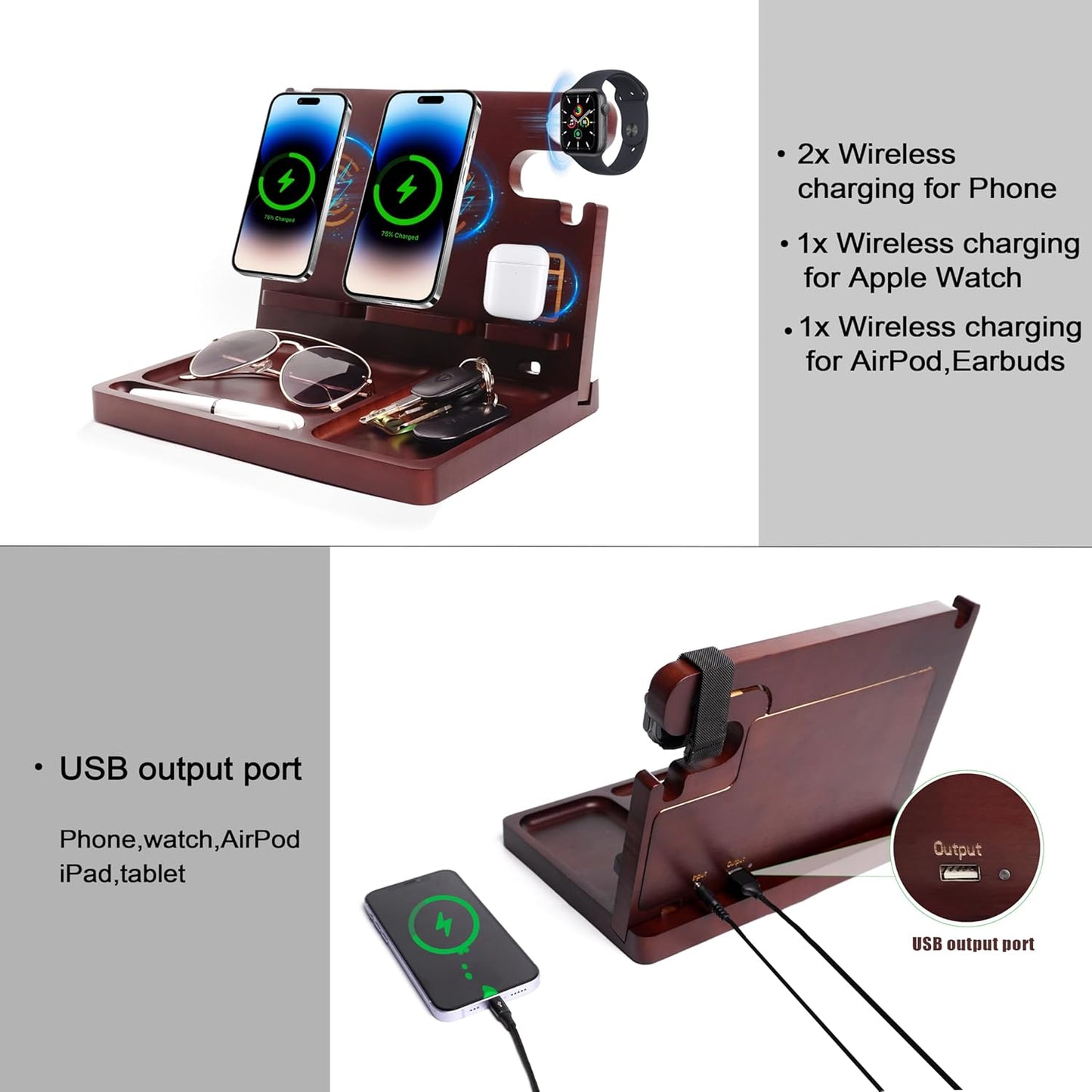 Dluxe Ave. Nightstand Organizer with Dual Phone Charging Station
