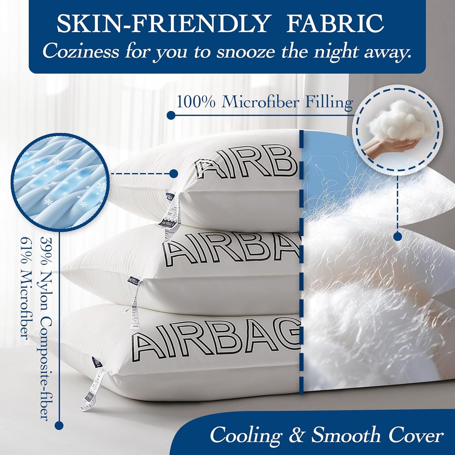 Dluxe Ave. ( STANDARD ) Bed Pillows Set of 2, { SOFT/ SUPPORT } Luxury Hotel Quality