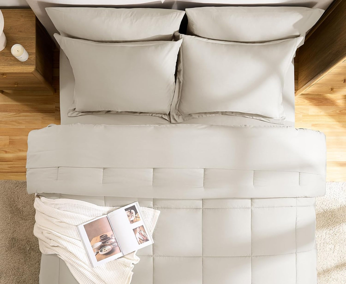 Dluxe Ave. ( FULL ) 7 Pcs Comforter Set, Box Stitch, for All Season/ Beige
