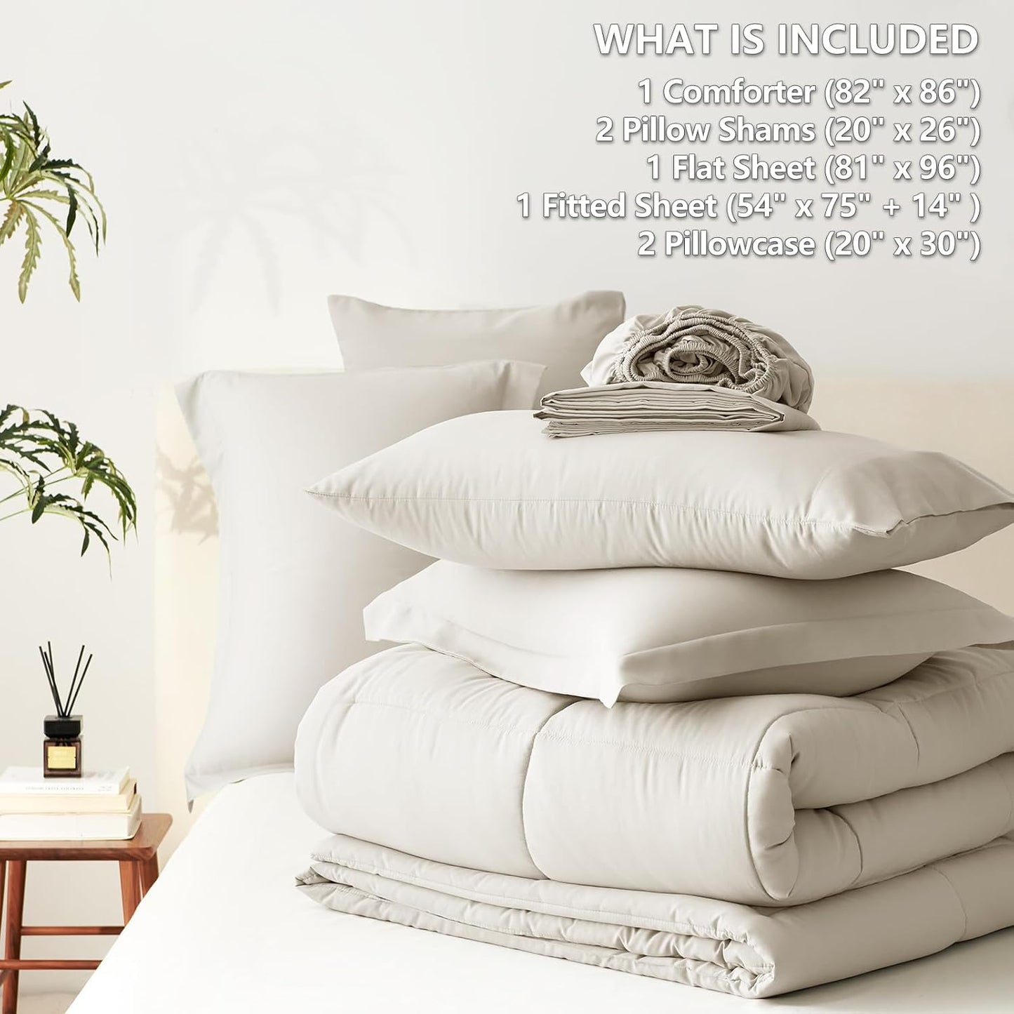 Dluxe Ave. ( FULL ) 7 Pcs Comforter Set, Box Stitch, for All Season/ Beige